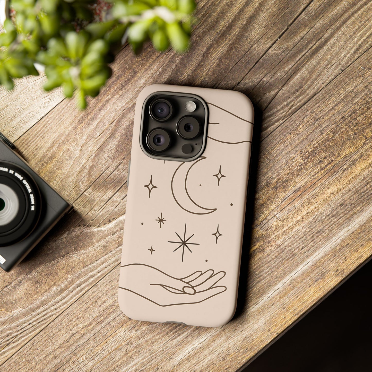Mystic Minimalist Hands & Moon Phone Case – Celestial Line Art Design