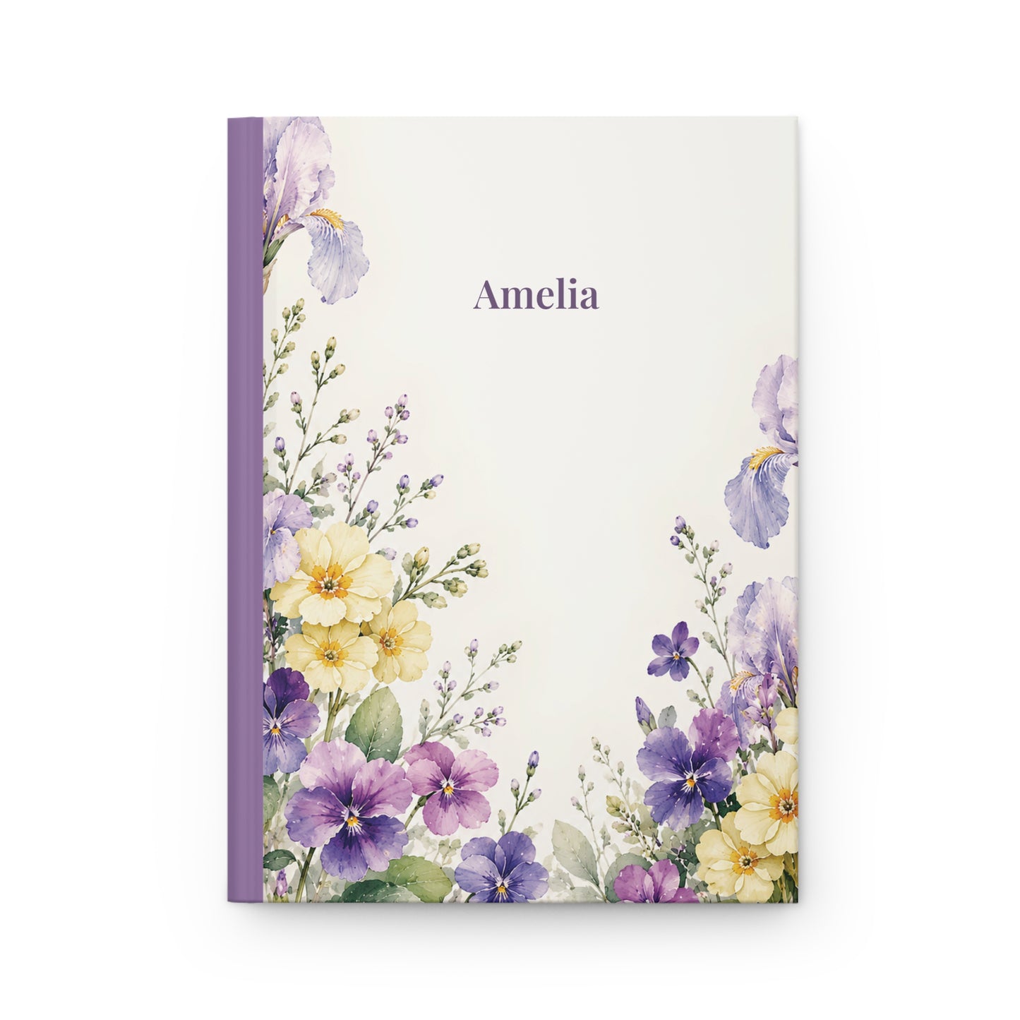 Personalized Floral Hardcover Journal — Purple Iris & Violet Pansy Notebook