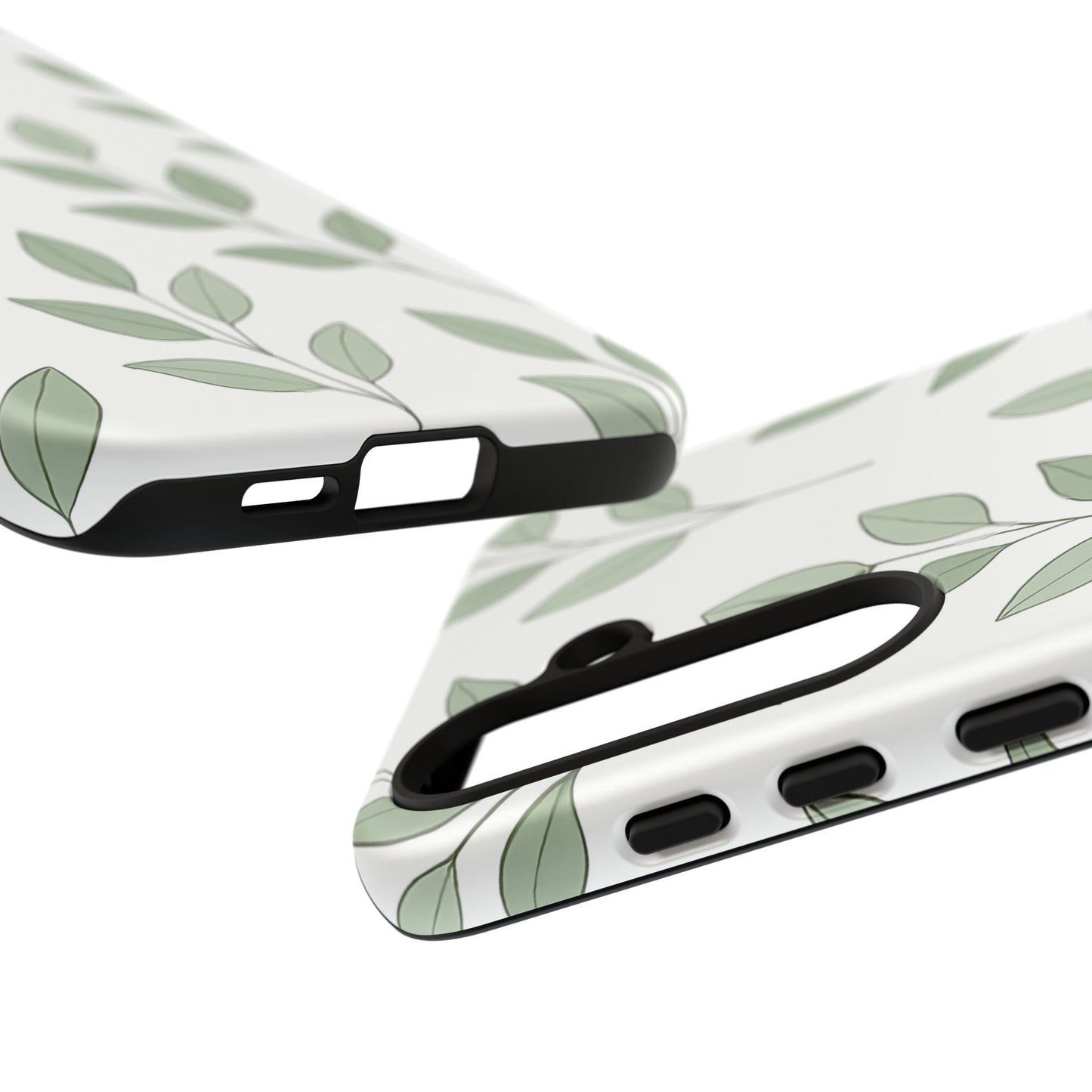 Minimalist Green Leaf Phone Case – Elegant Botanical Pattern on White