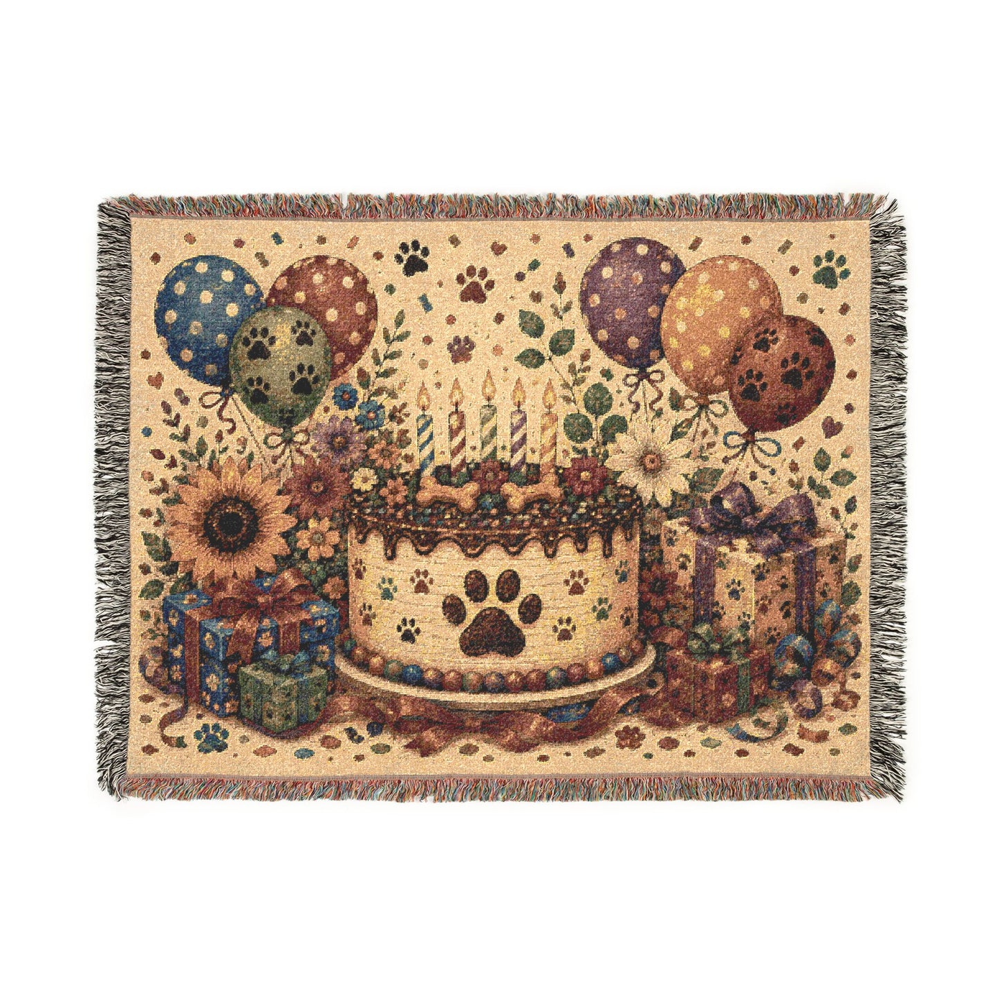 Birthday Paw Print Woven Blanket