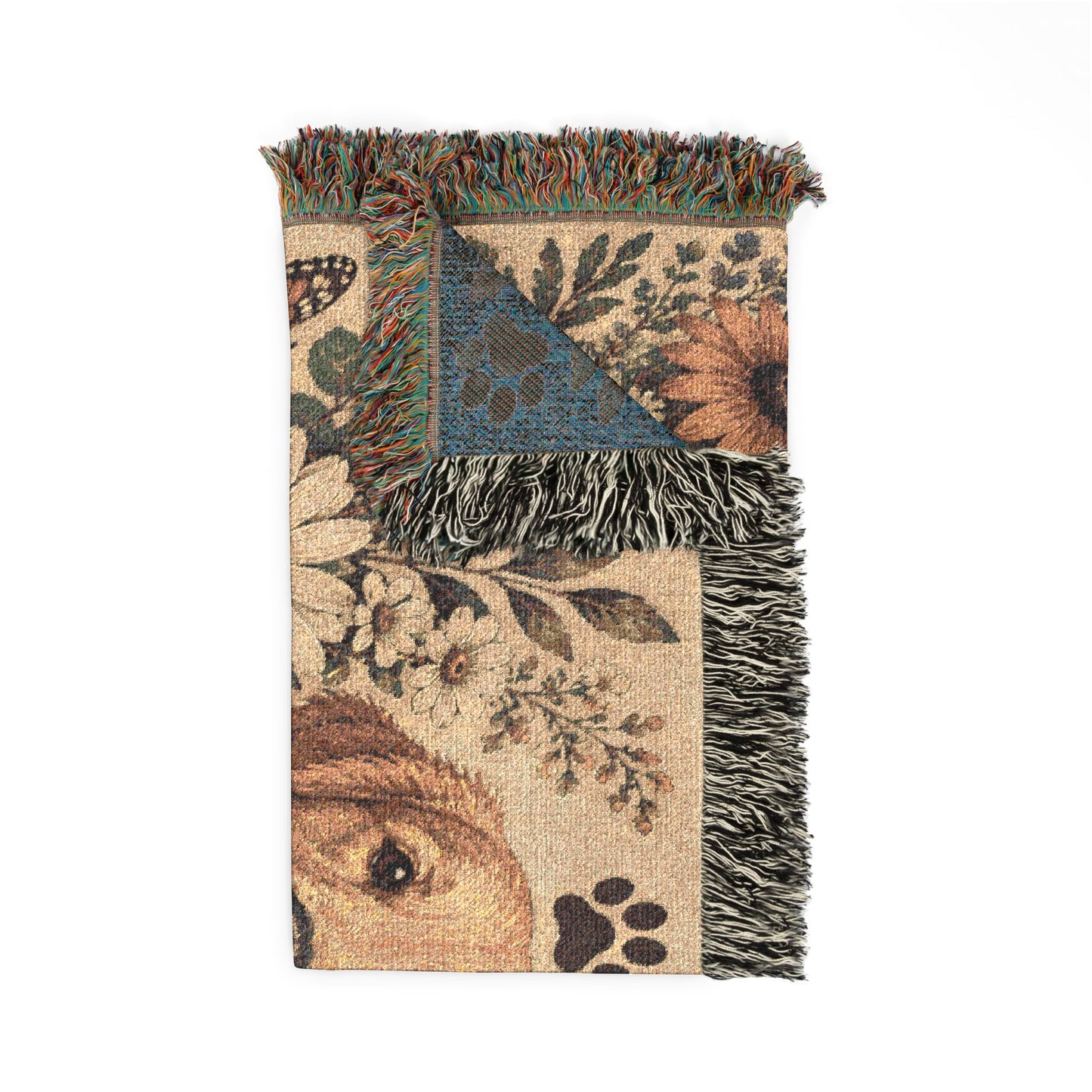 Golden Retriever Floral Woven Blanket — Cozy Throw with Daisies & Butterflies