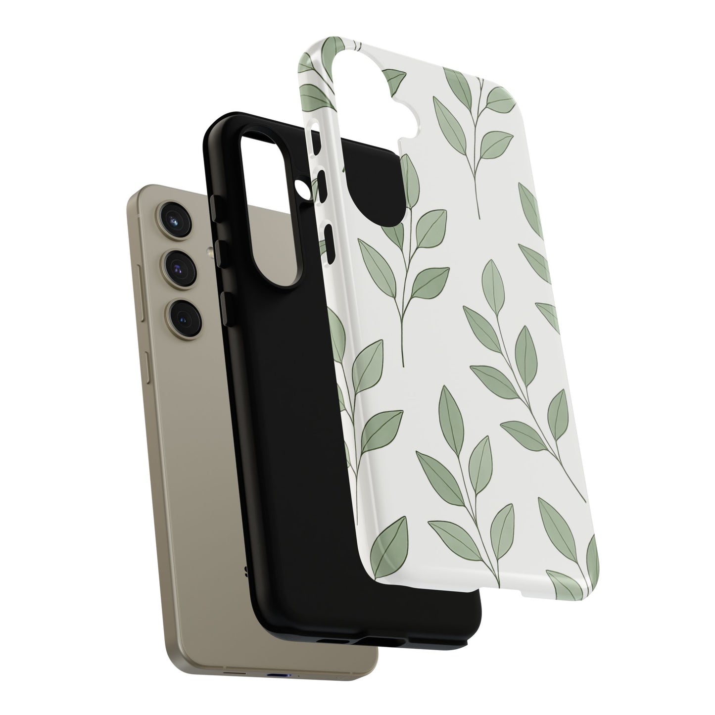 Minimalist Green Leaf Phone Case – Elegant Botanical Pattern on White