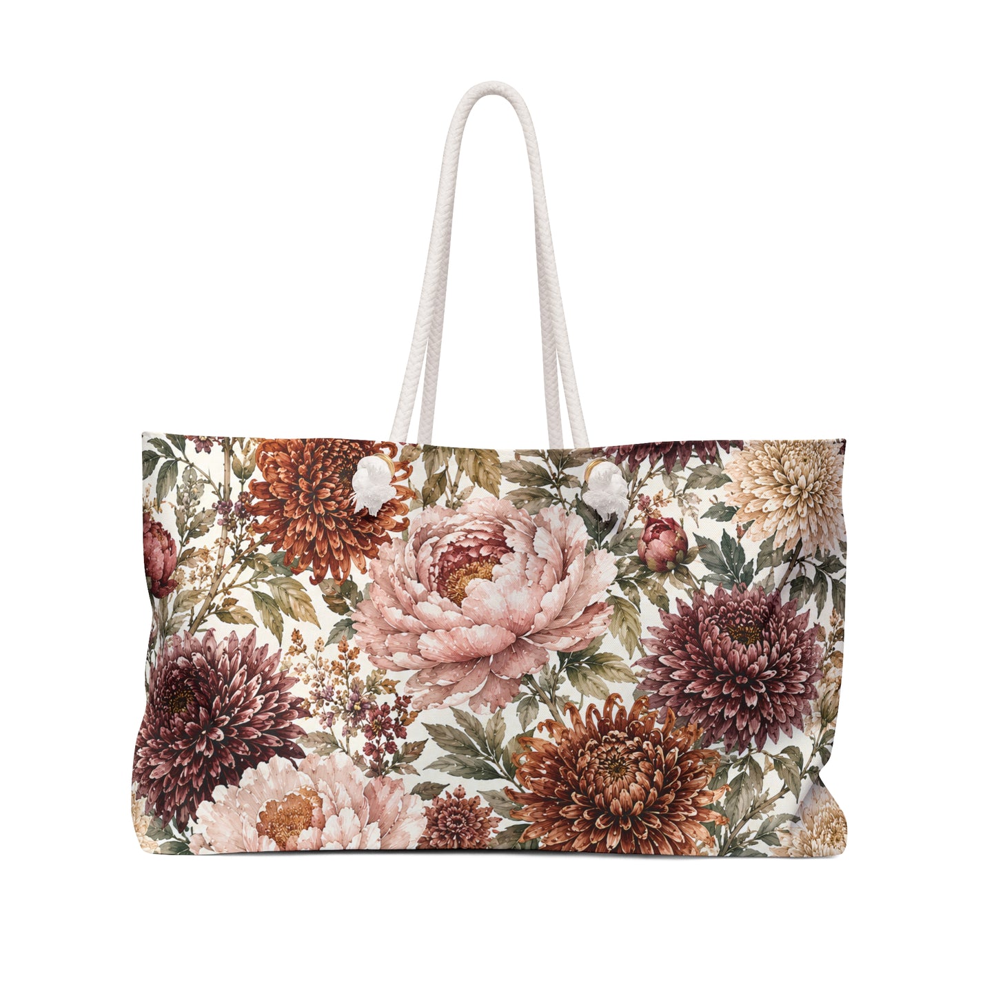 Floral Chrysanthemum Weekender Bag – Vintage Autumn Peony Travel Tote