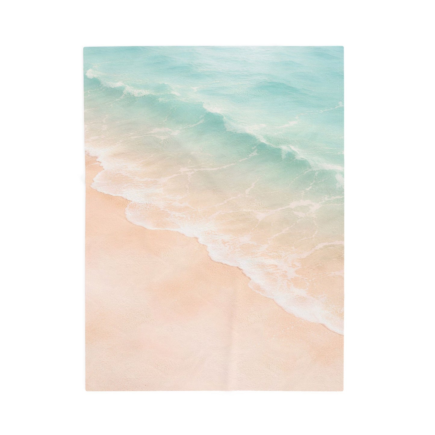 Beach Waves Velveteen Plush Blanket — Soft Pastel Ocean Shore Throw