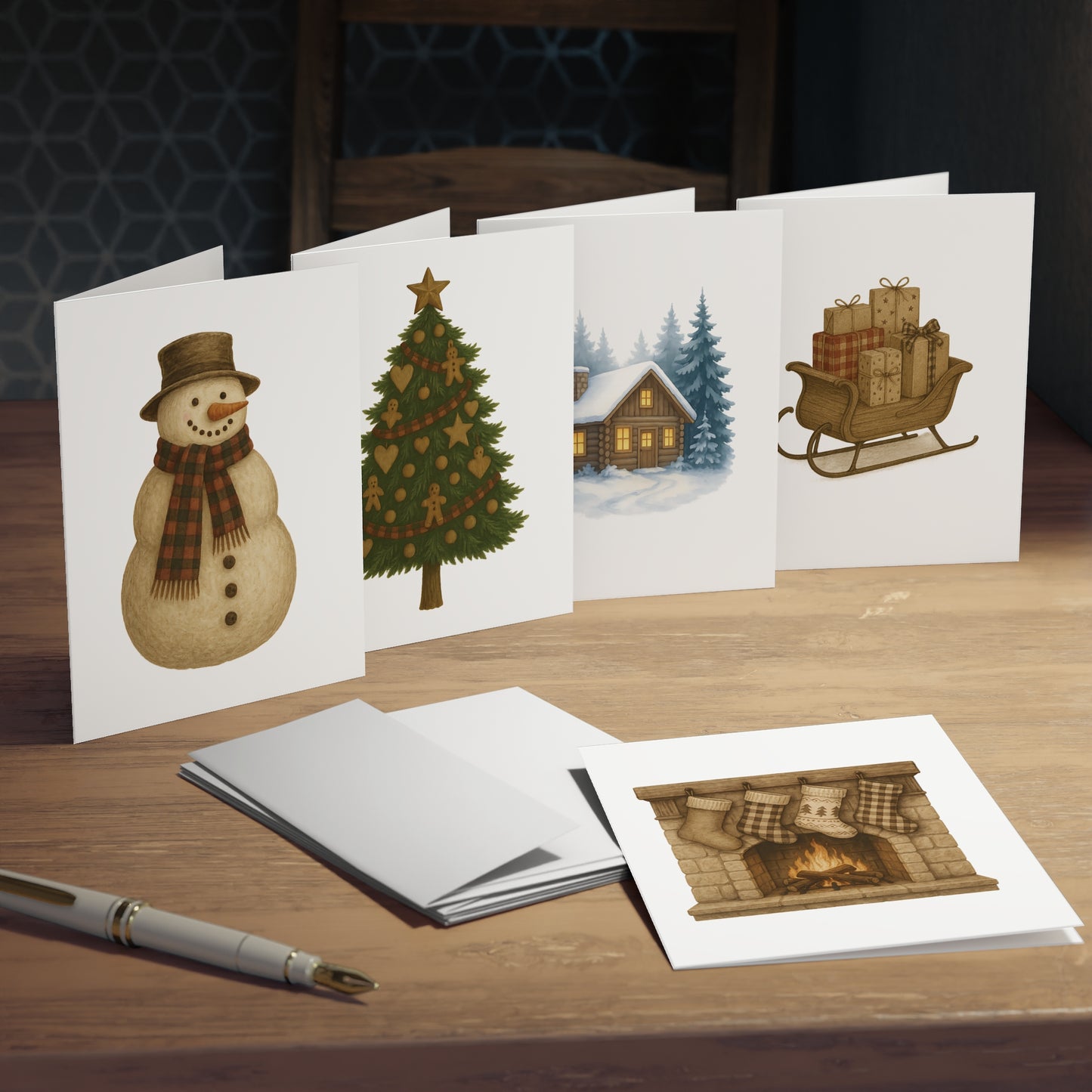 Rustic Christmas Greeting Card Set – 5 Blank Holiday Cards with Envelopes