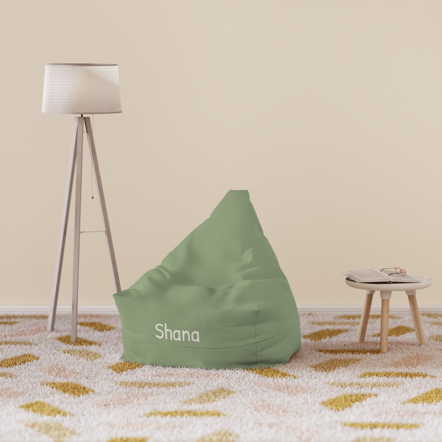 Personalized Olive Green Bean Bag Cover – Custom Name Accent
