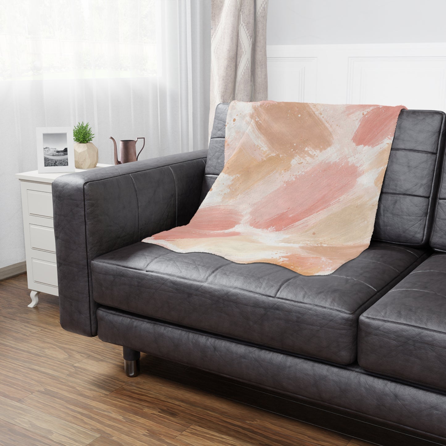 Abstract Blush Minky Blanket — Soft Pink & Beige Brushstroke Throw