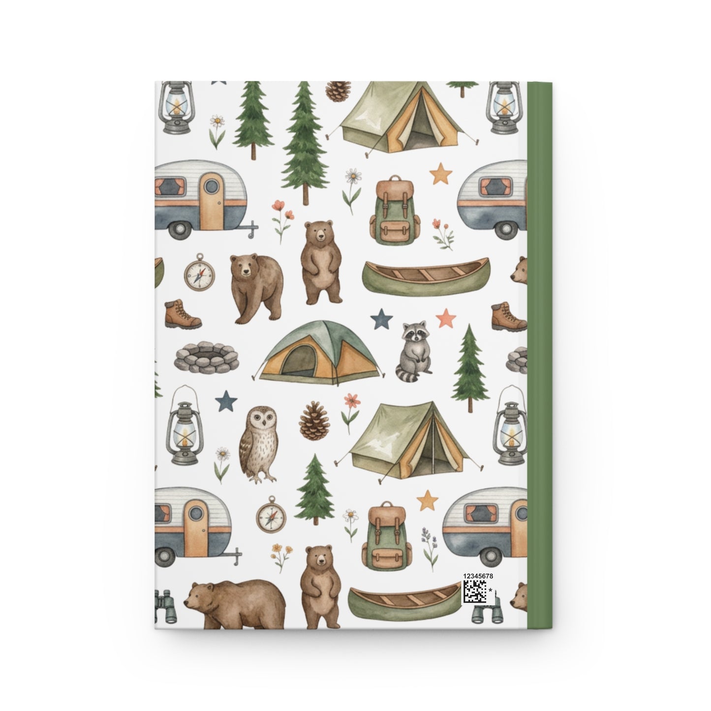 Camping Pattern Hardcover Journal — Woodland Adventure Notebook