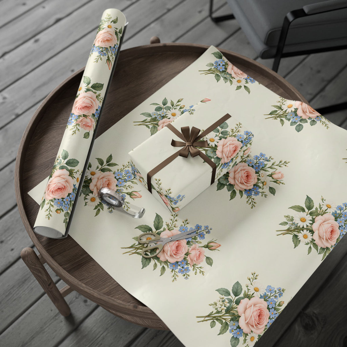 Floral Vintage Wrapping Paper Roll — Soft Cream Peony & Wildflower Gift Wrap