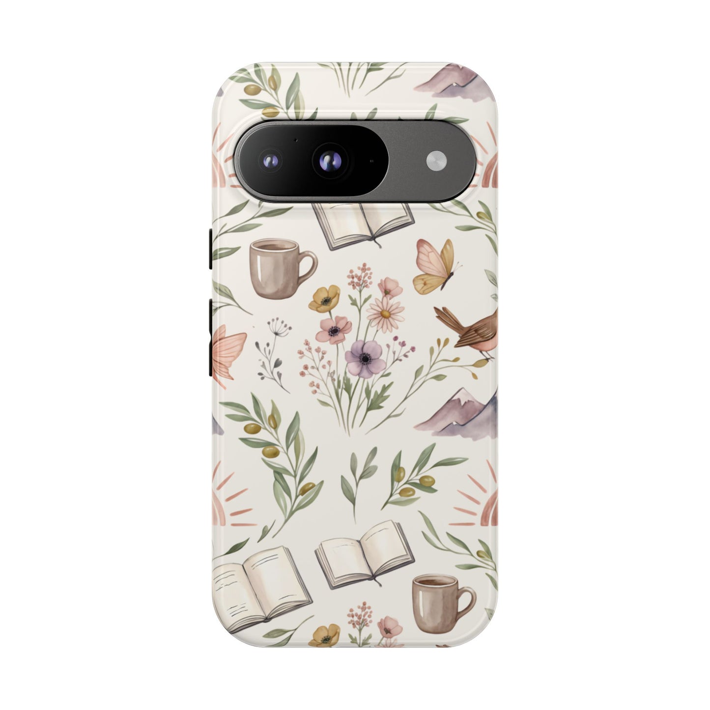 Floral Reading Phone Case — Cozy Books & Coffee Pattern Tough Case