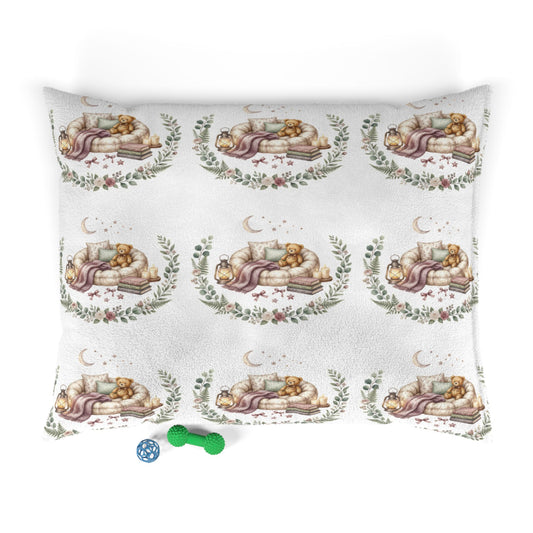 Moonlit Botanical Pet Bed – Watercolor Greenery & Moon Print