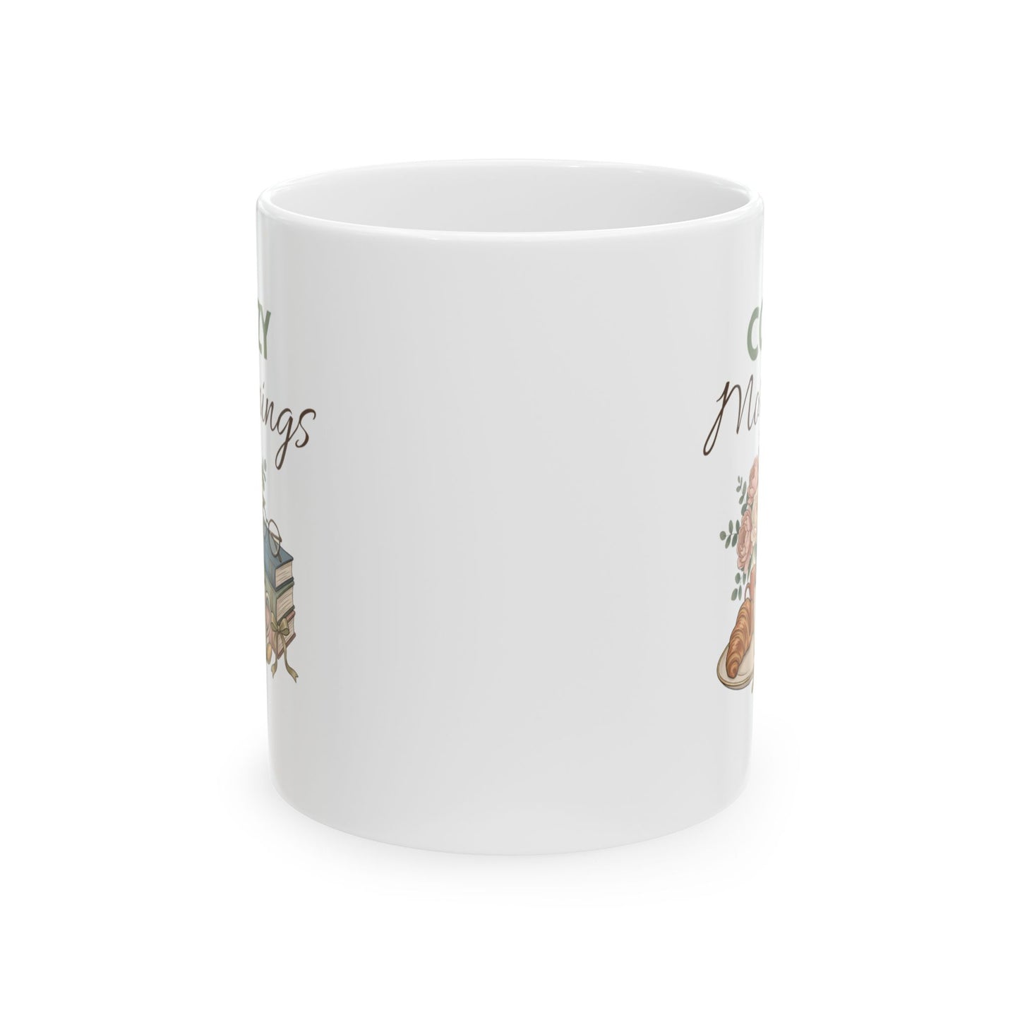 Ceramic Mug - Cozy Morning Coffee Mug with Rustic Floral Illustration
