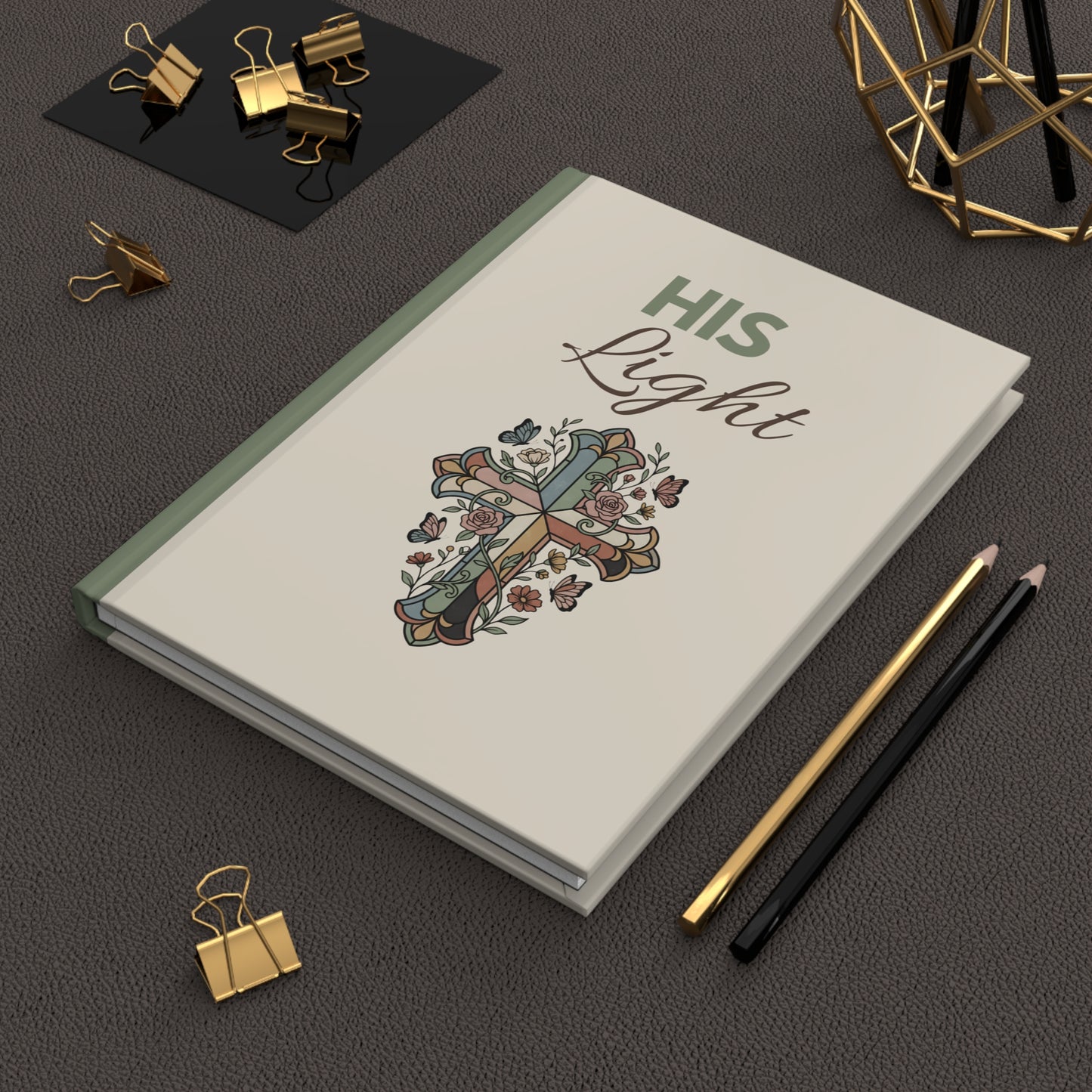 His Light Hardcover Journal — Floral Cross Christian Faith Notebook