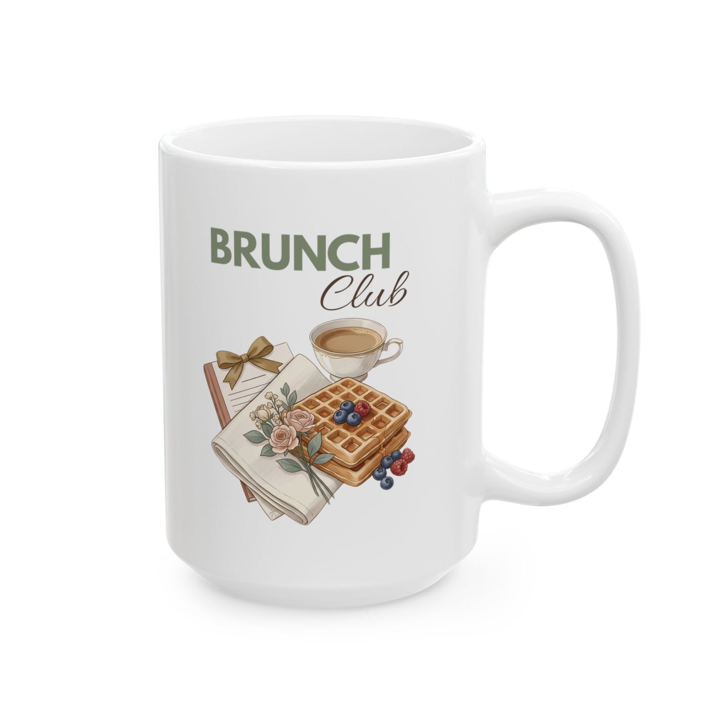Brunch Club Ceramic Coffee Mug – Brunch Lover Coffee Cup – Waffles & Coffee Mug – Cozy Kitchen Gift – 11oz & 15oz
