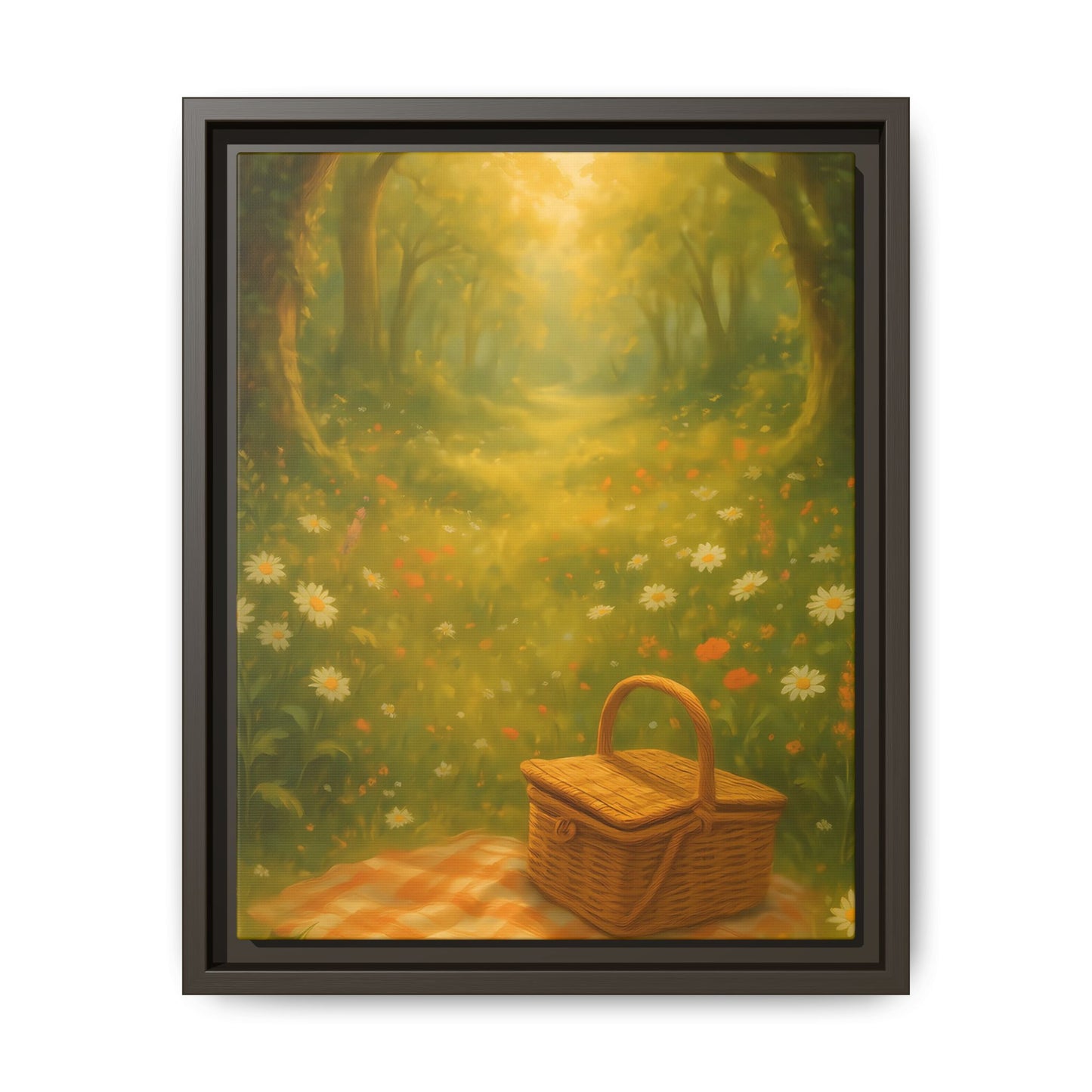 Golden Meadow Picnic Path – Framed Matte Canvas Wall Art