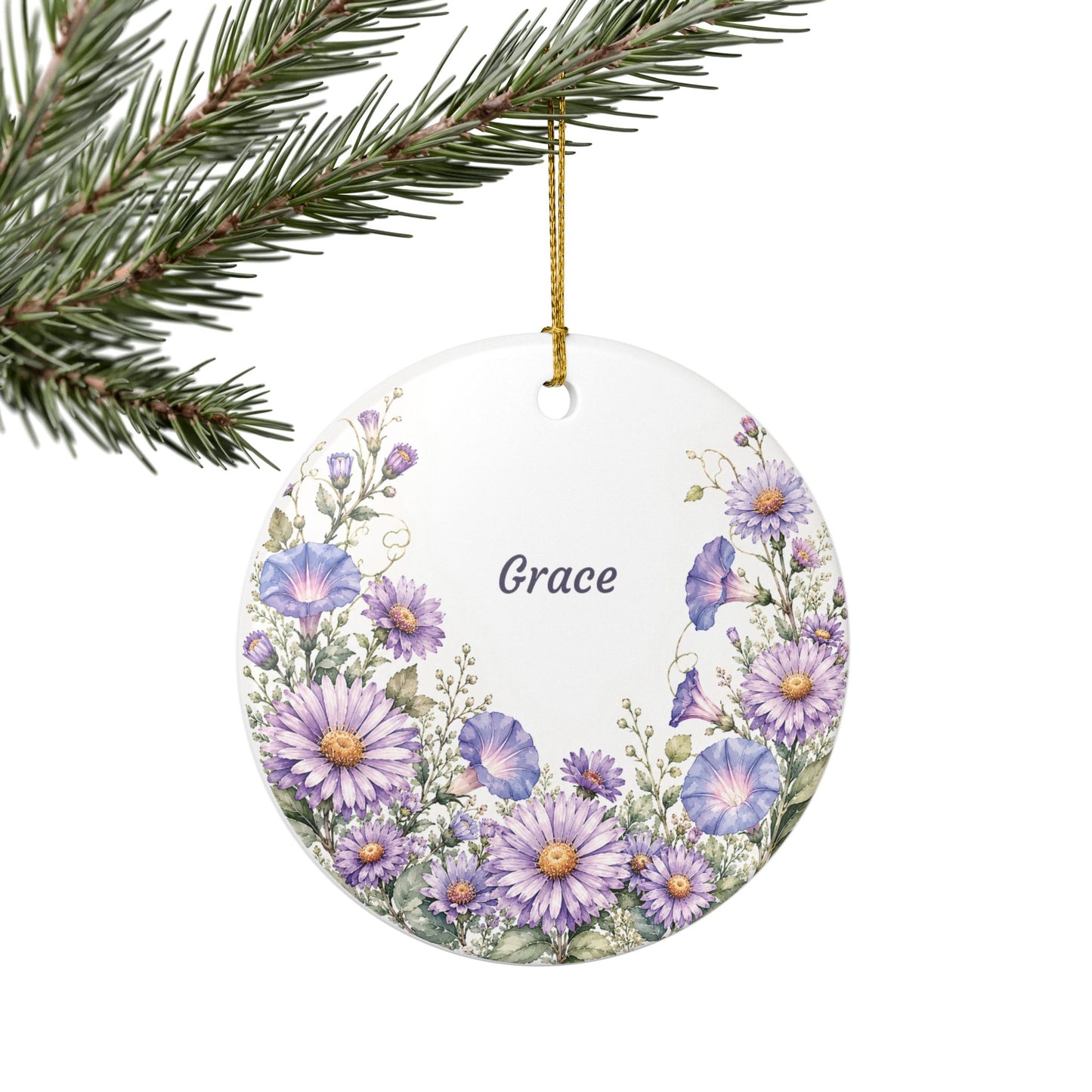 Ceramic Ornament — Personalized ‘Grace’ Purple Wildflower Decoration