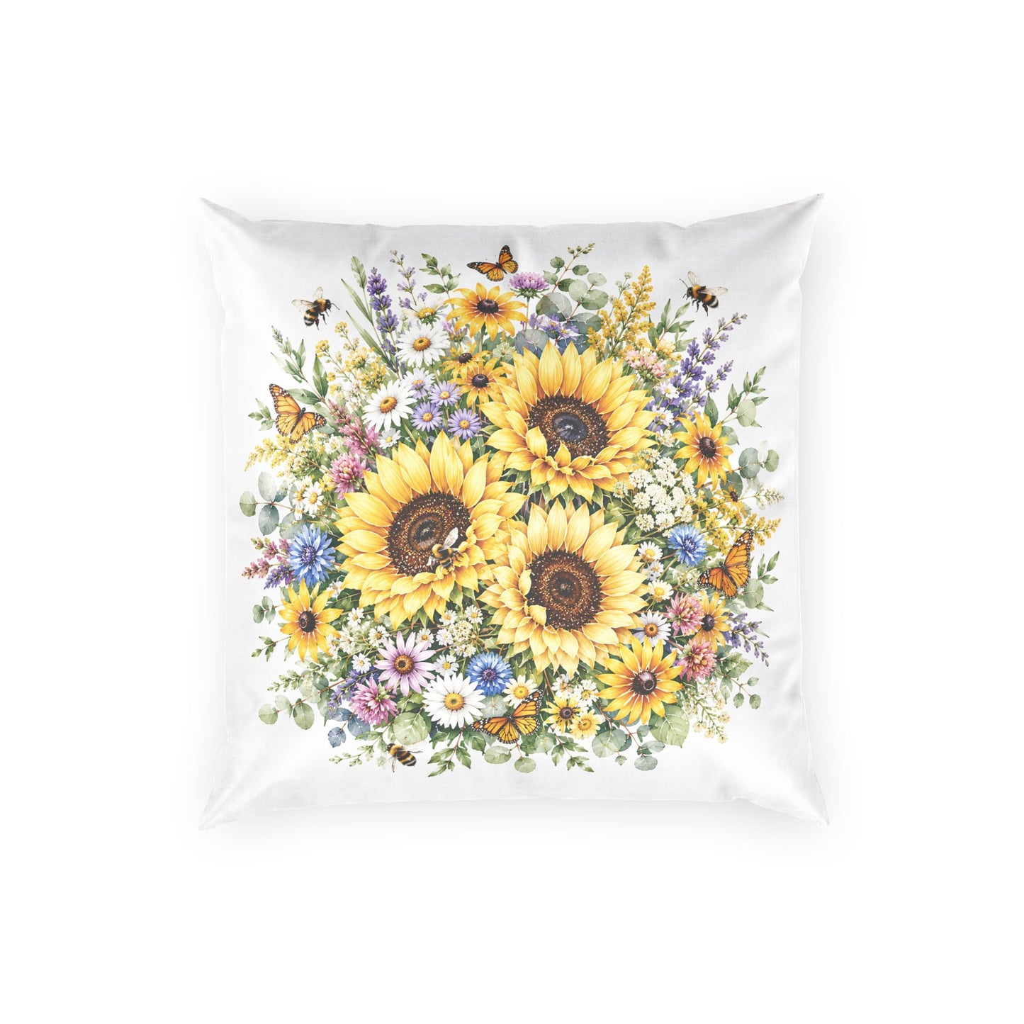 Sunflower Bouquet Velvet Pillow — Floral Decorative Throw Pillow