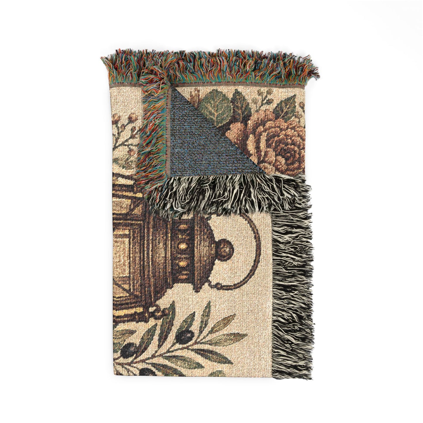 Cozy Reading Woven Throw Blanket — Lantern, Open Book & Floral Tapestry