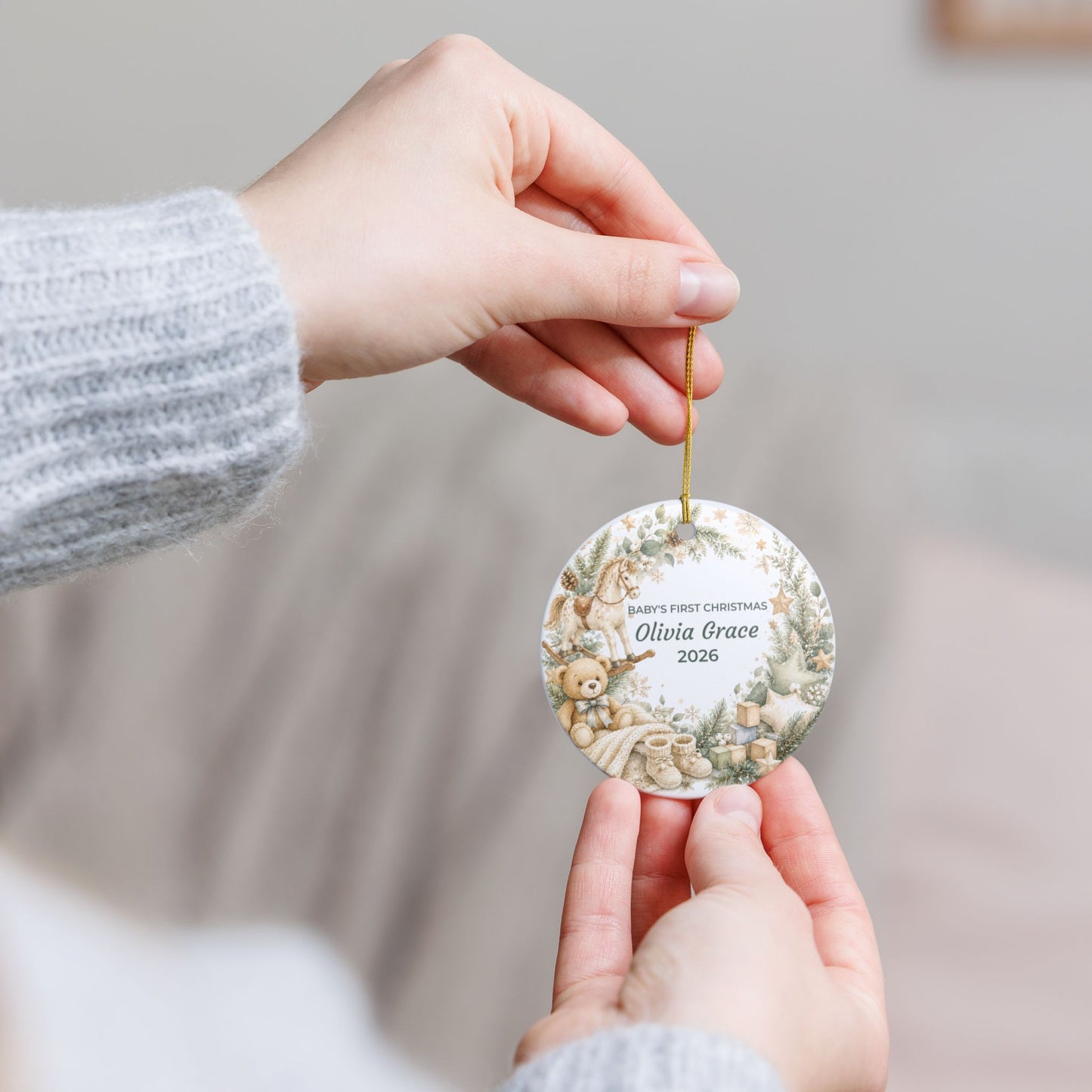 Baby's First Christmas Ceramic Ornament — Personalized Name & Year