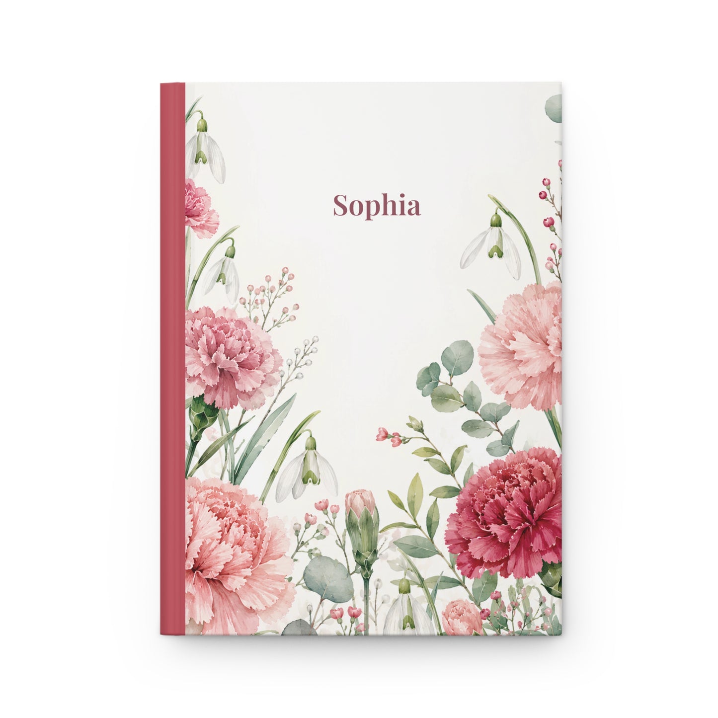 Personalized Floral Hardcover Journal — Pink Carnation Notebook with Name