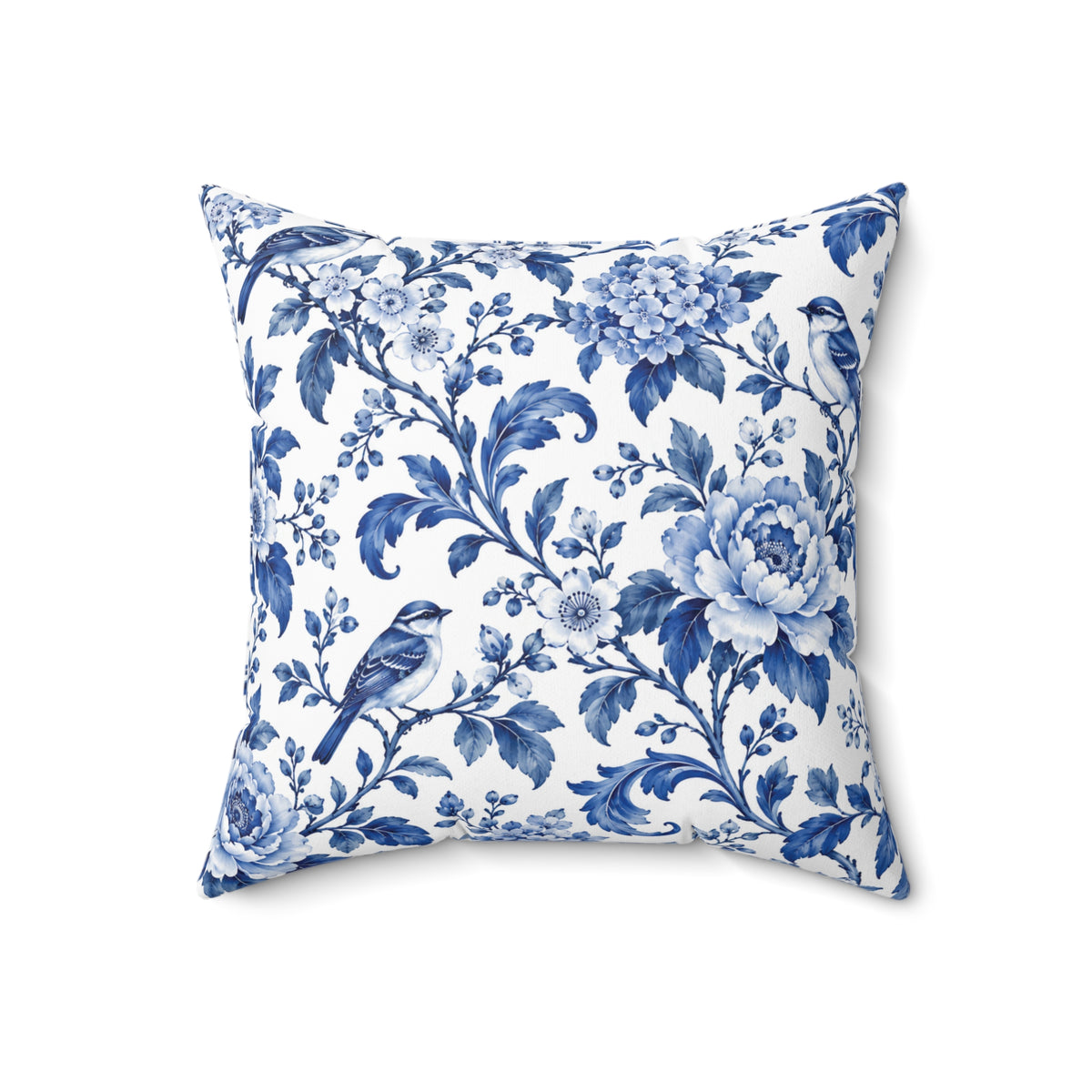 Blue Floral Toile Decorative Pillow