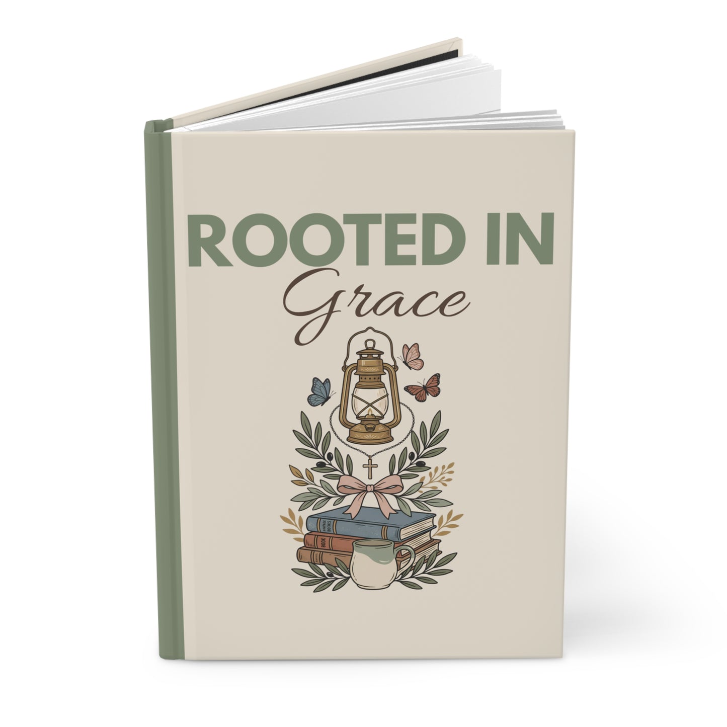 Rooted in Grace Hardcover Journal — Floral Lantern Faith Notebook
