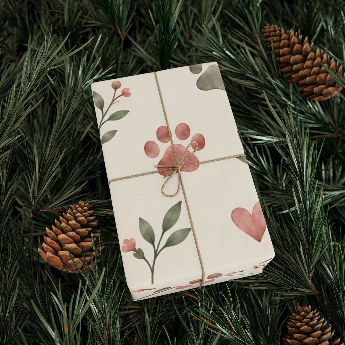 Floral Paw Print Wrapping Paper — Botanical Gift Wrap for Pet Lovers