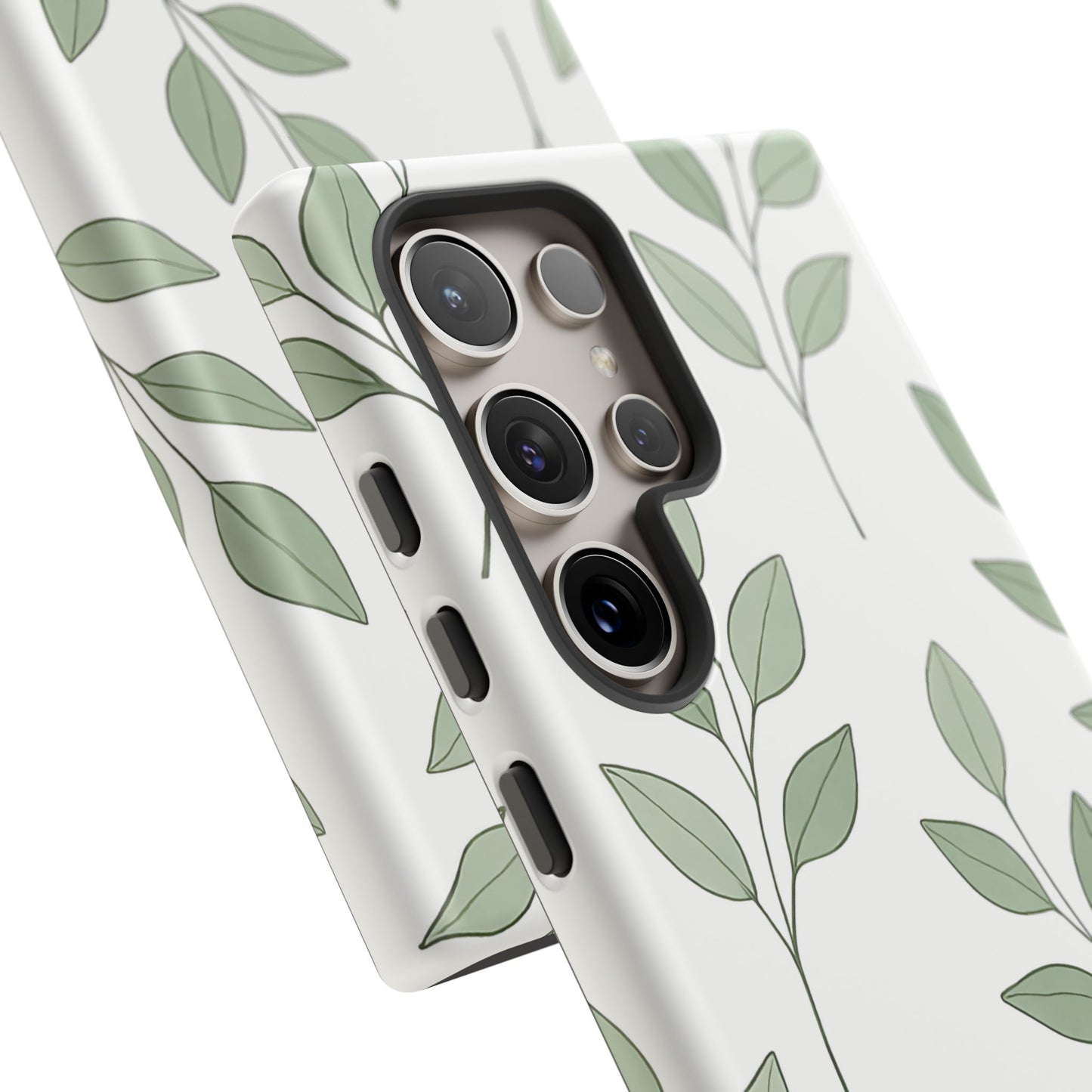Minimalist Green Leaf Phone Case – Elegant Botanical Pattern on White