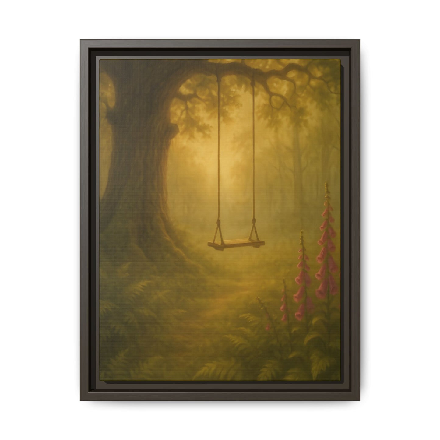 Golden Forest Swing – Framed Matte Canvas Woodland Wall Art