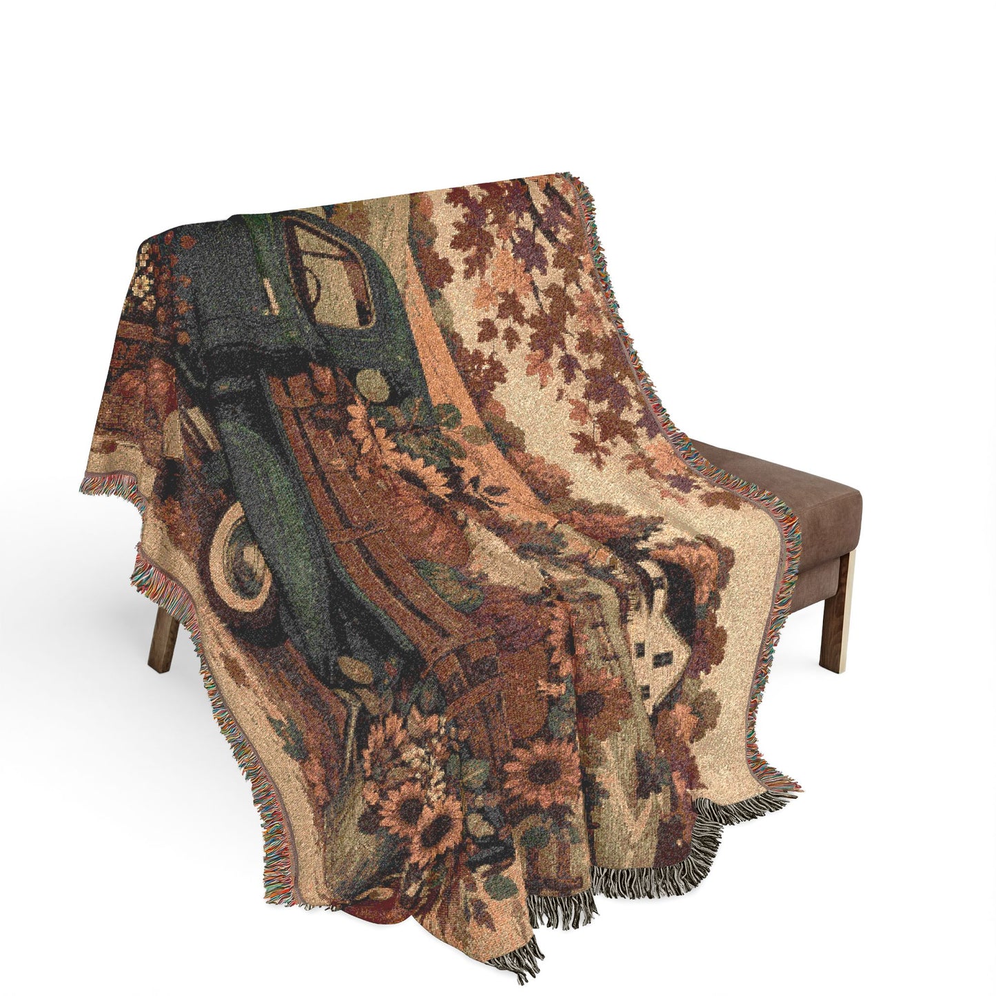 Vintage Farm Truck Woven Blanket – Autumn Sunflower Throw