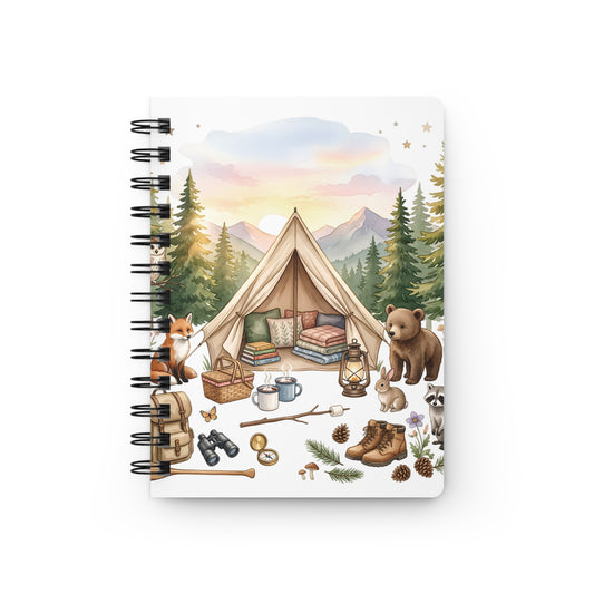 Camping Cozy Spiral Journal — Woodland Tent Adventure Notebook