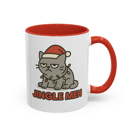 Funny “Jingle Meh” Christmas Cat Mug – Grumpy Holiday Coffee Cup, 11oz & 15oz Ceramic