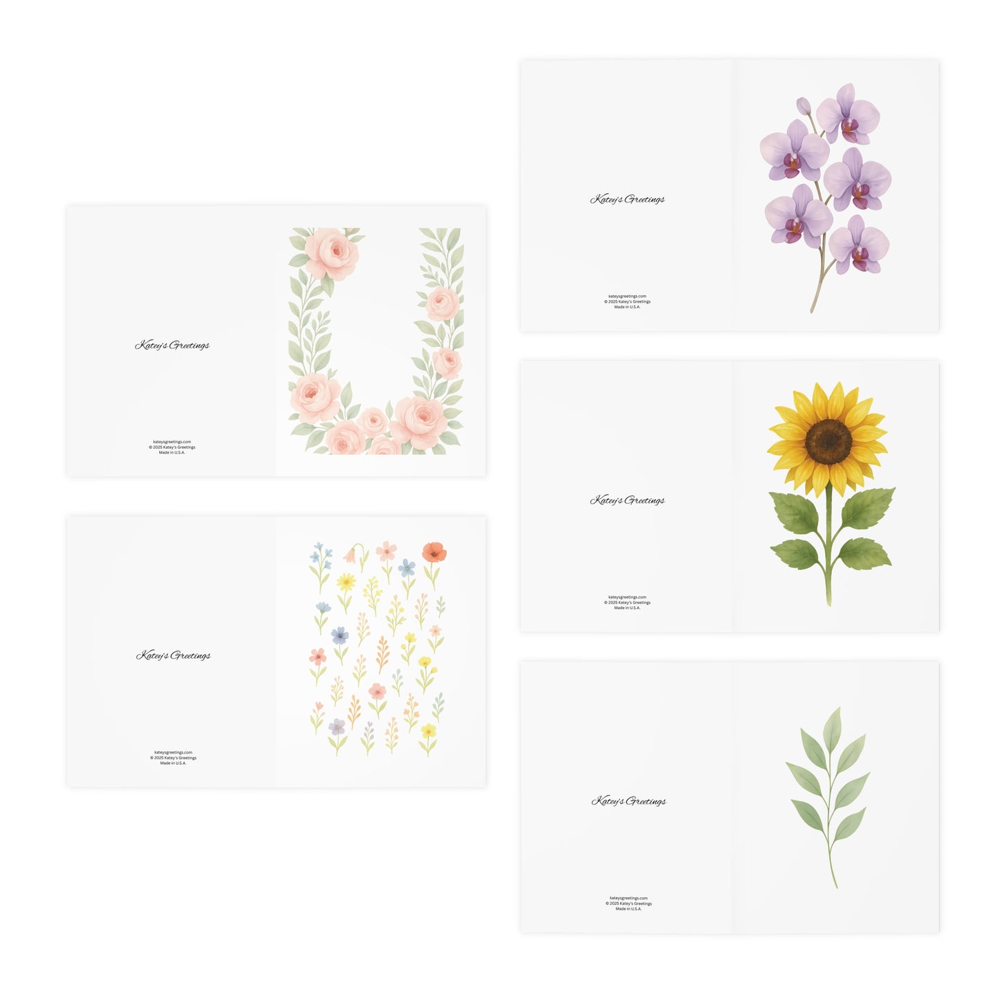 Floral Greeting Card Set – 5 Blank Note Cards with Envelopes, Watercolor Flower Designs