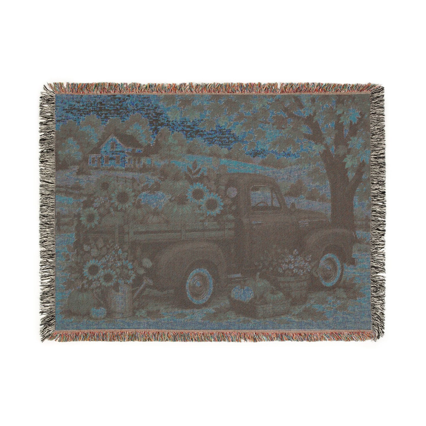 Vintage Farm Truck Woven Blanket – Autumn Sunflower Throw
