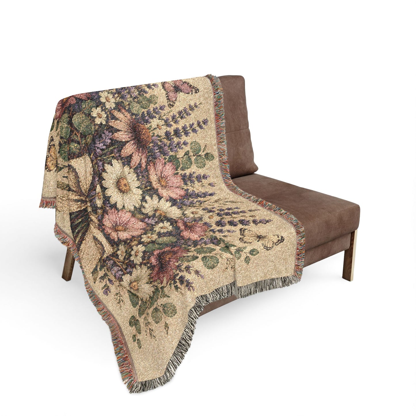 Floral Bouquet Woven Blanket — Vintage Tapestry Throw