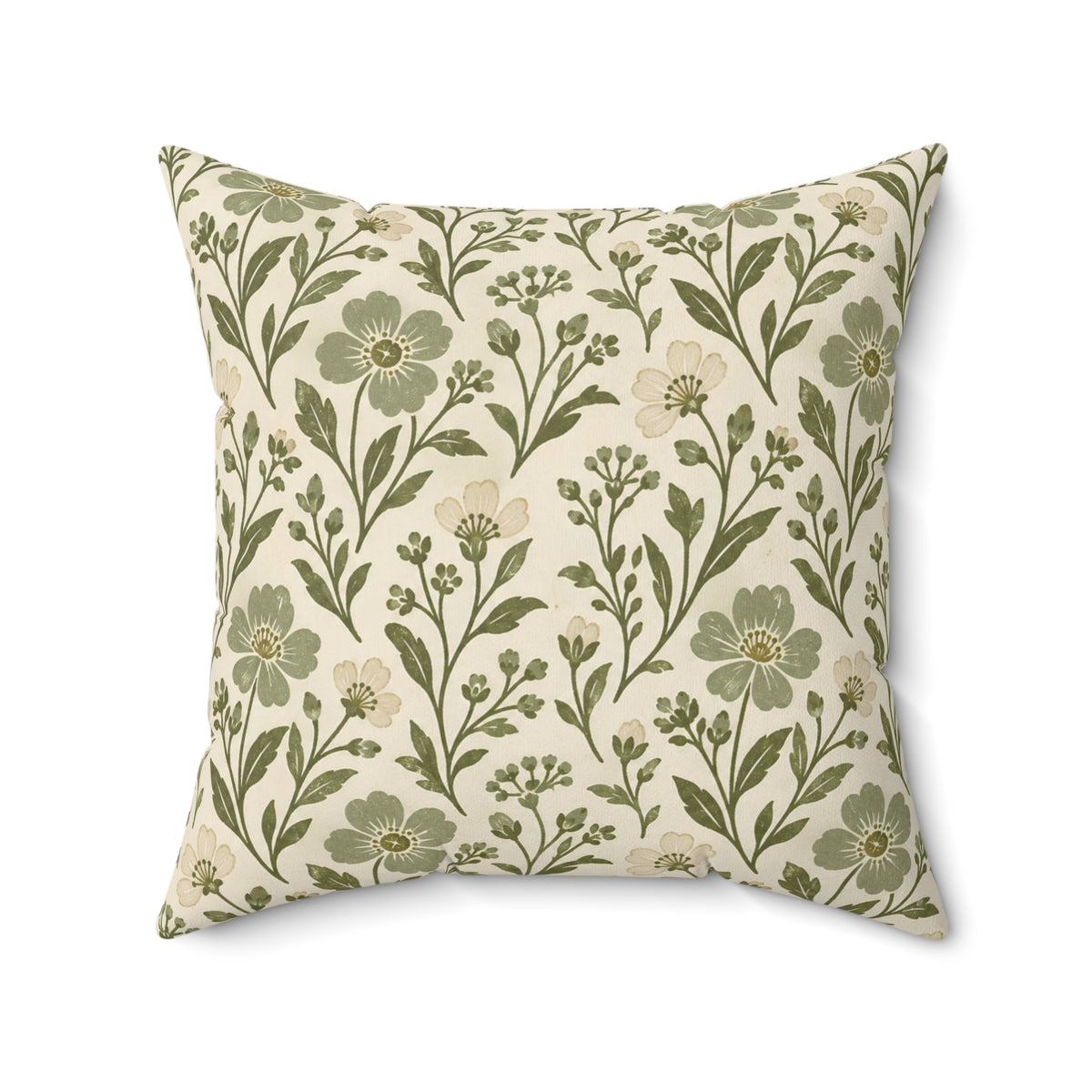 Floral Vine Decorative Pillow — Olive Green Botanical Throw Pillow