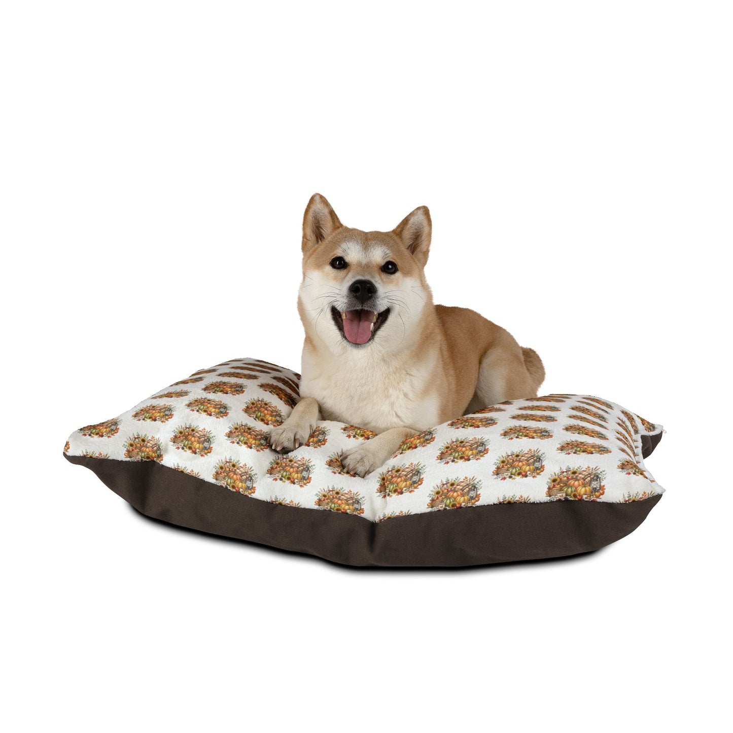 Autumn Harvest Pet Bed — Fall Pumpkin & Sunflower Dog Cushion