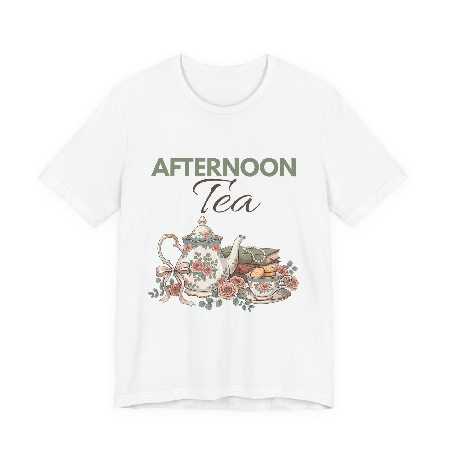A white t-shirt with 'AFTERNOON Tea' on the front.