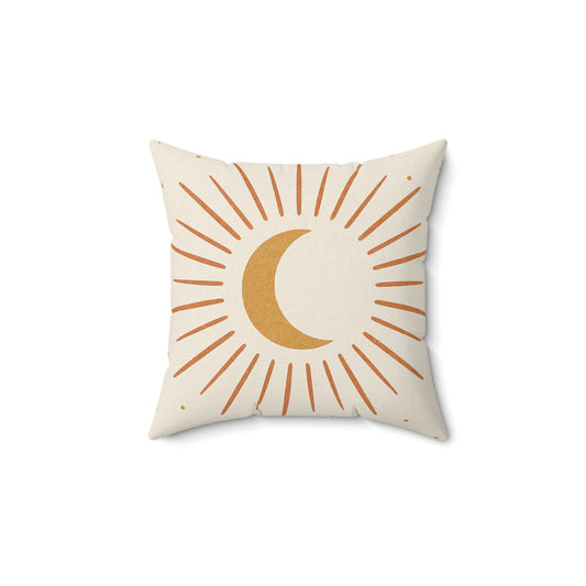 Modern Crescent Moon Throw Pillow - Boho Sunburst Decorative Cushion with Double-Sided Print