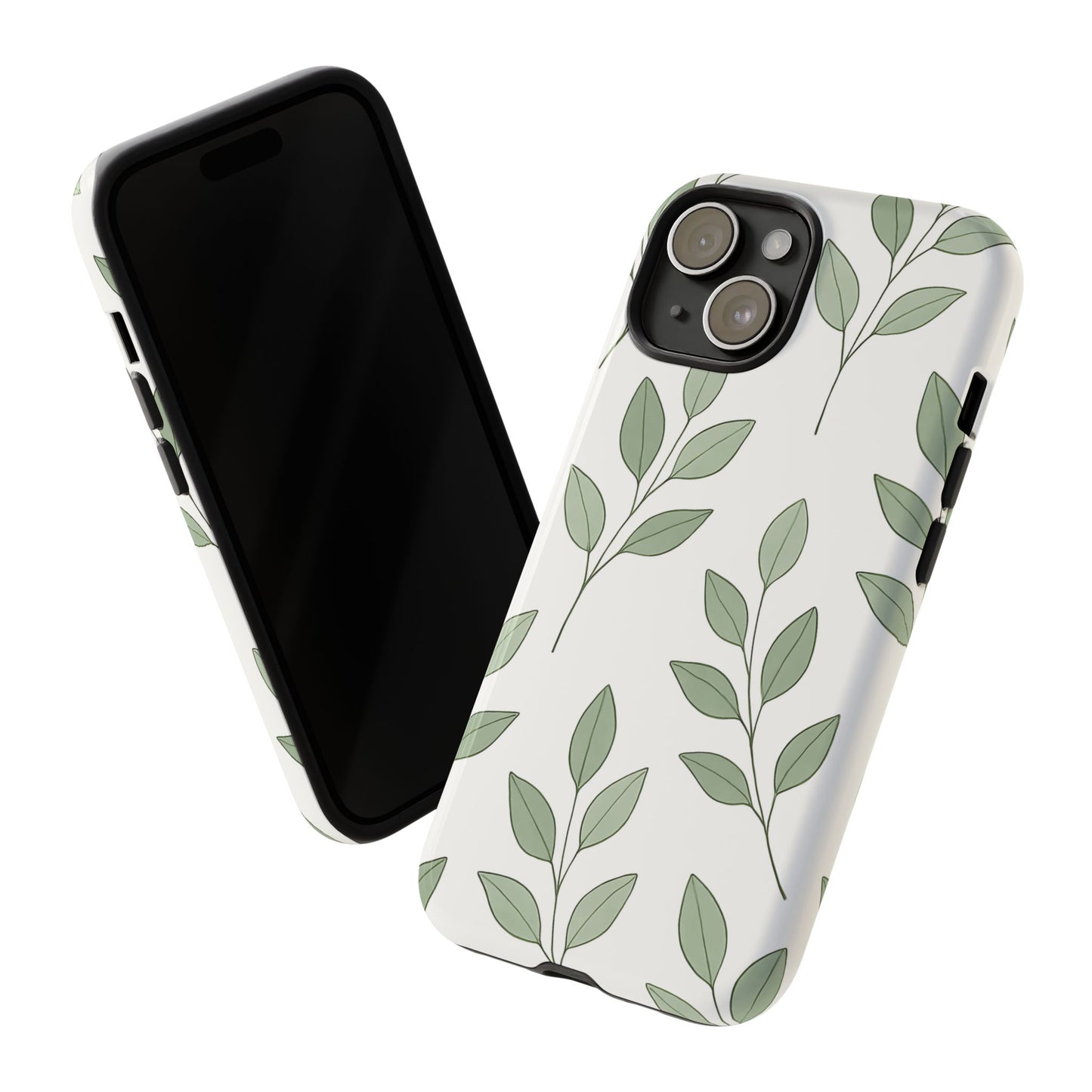 Minimalist Green Leaf Phone Case – Elegant Botanical Pattern on White