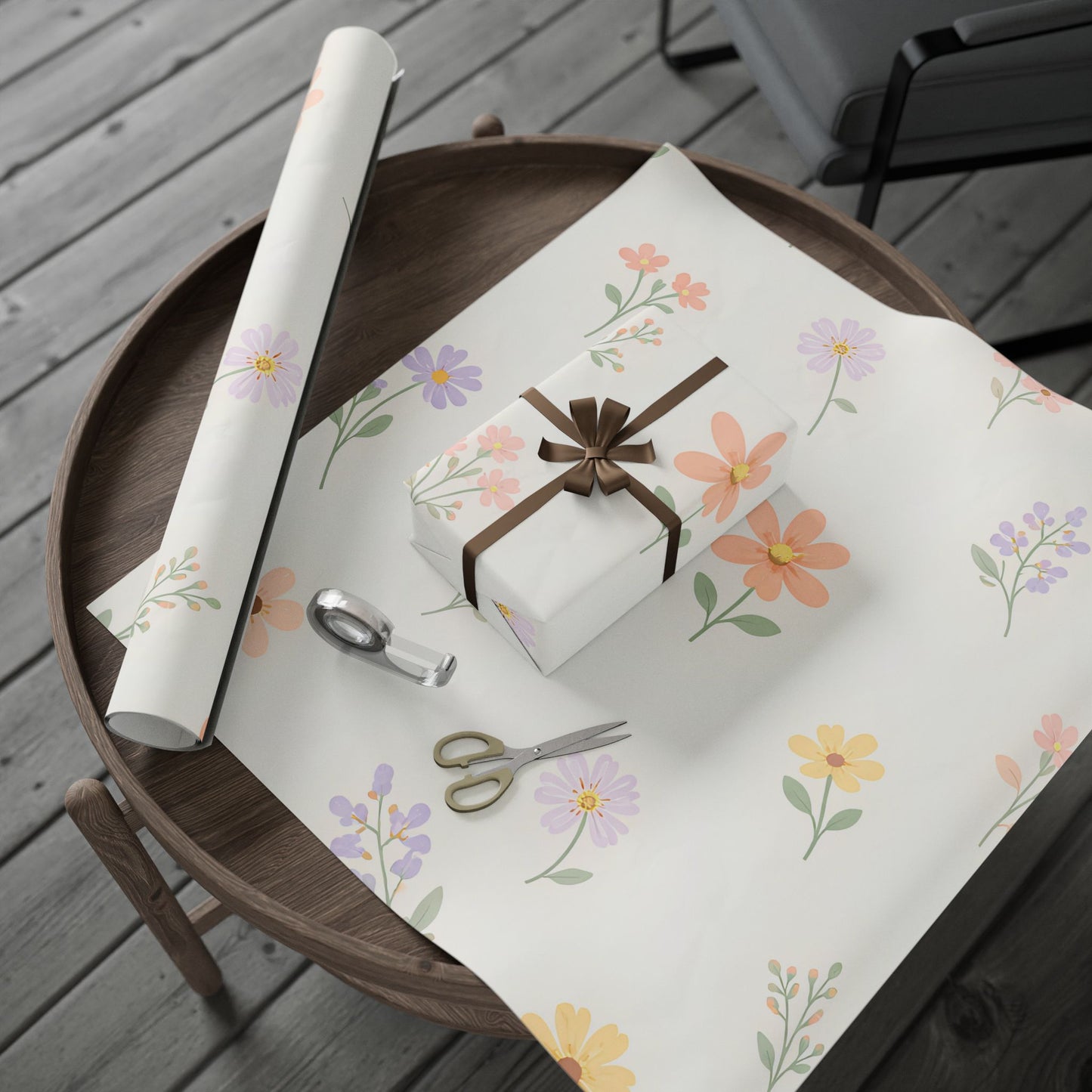 Floral Autumn Leaves Wrapping Paper Roll — Delicate Fall Gift Wrap