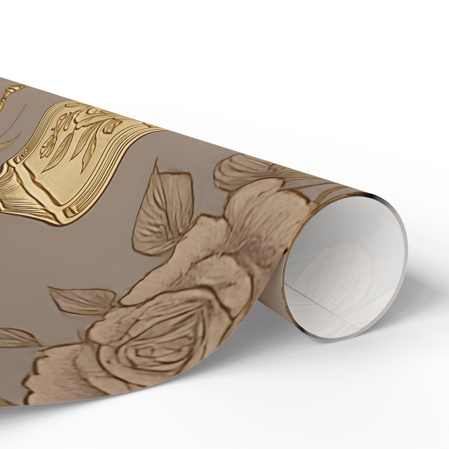 Vintage Perfume Bottle Wrapping Paper – Elegant Gold Floral Gift Wrap in Glossy or Matte