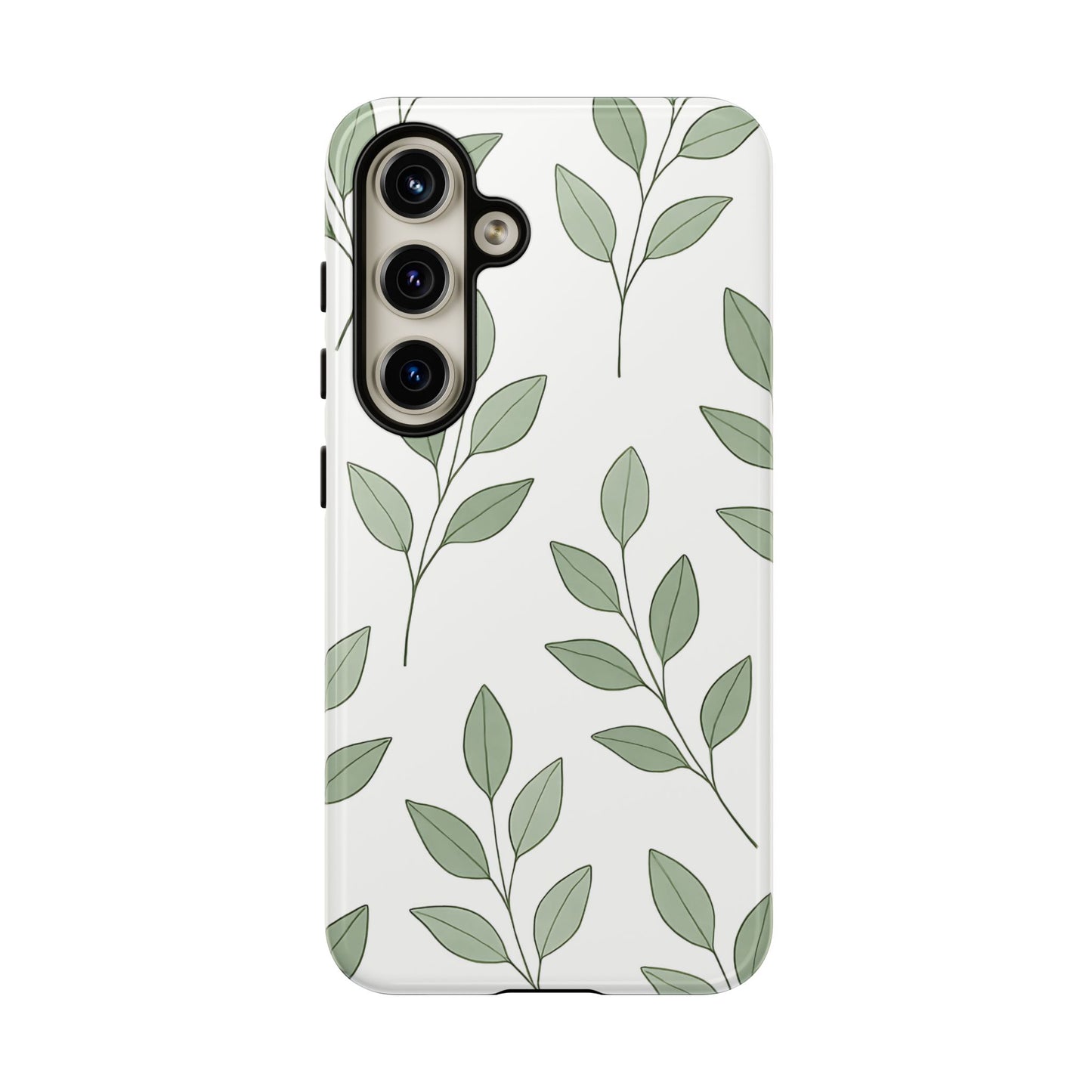 Minimalist Green Leaf Phone Case – Elegant Botanical Pattern on White