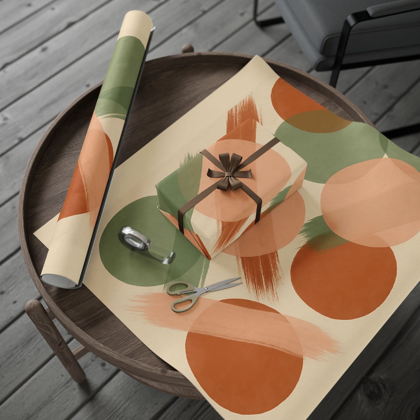 Modern Abstract Earth Tone Wrapping Paper – Terracotta, Sage & Peach Circles