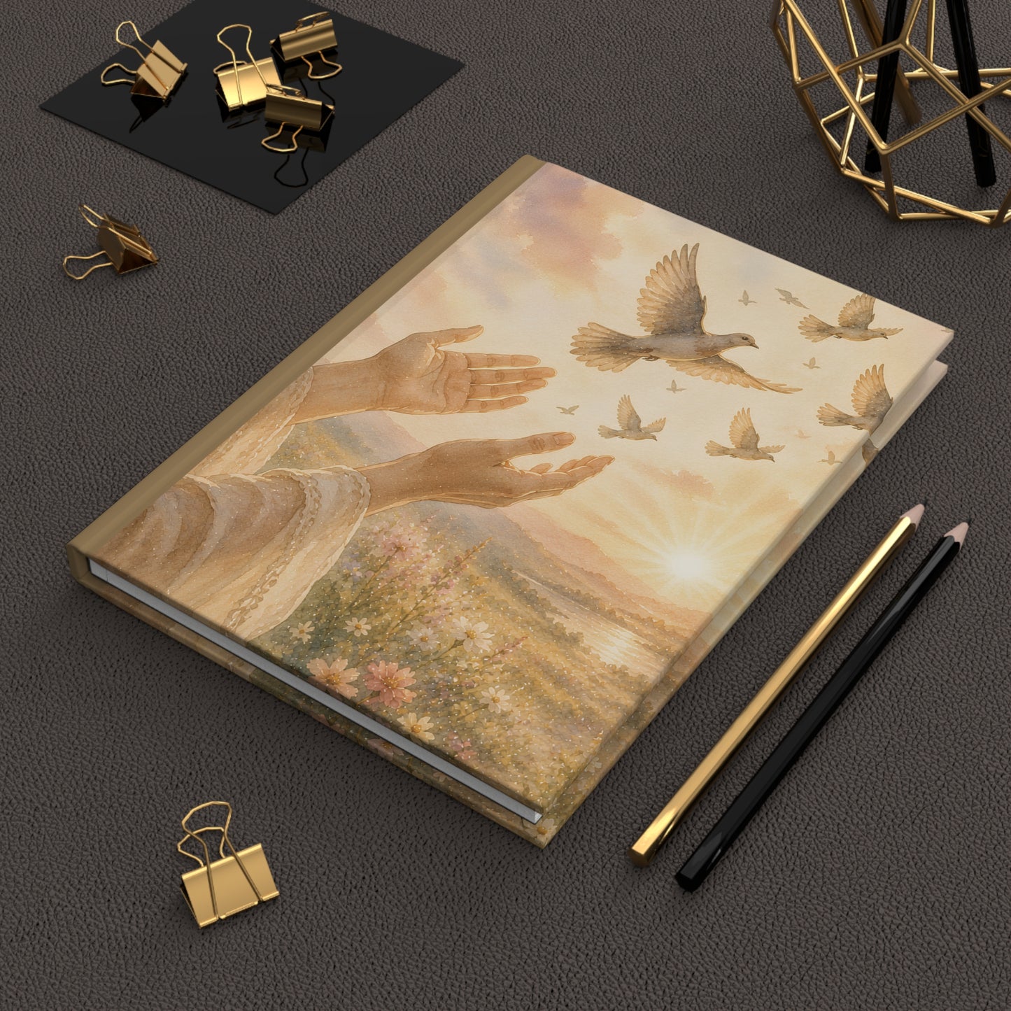 Hardcover Journal — Prayerful Sunrise with Doves Inspirational Journal