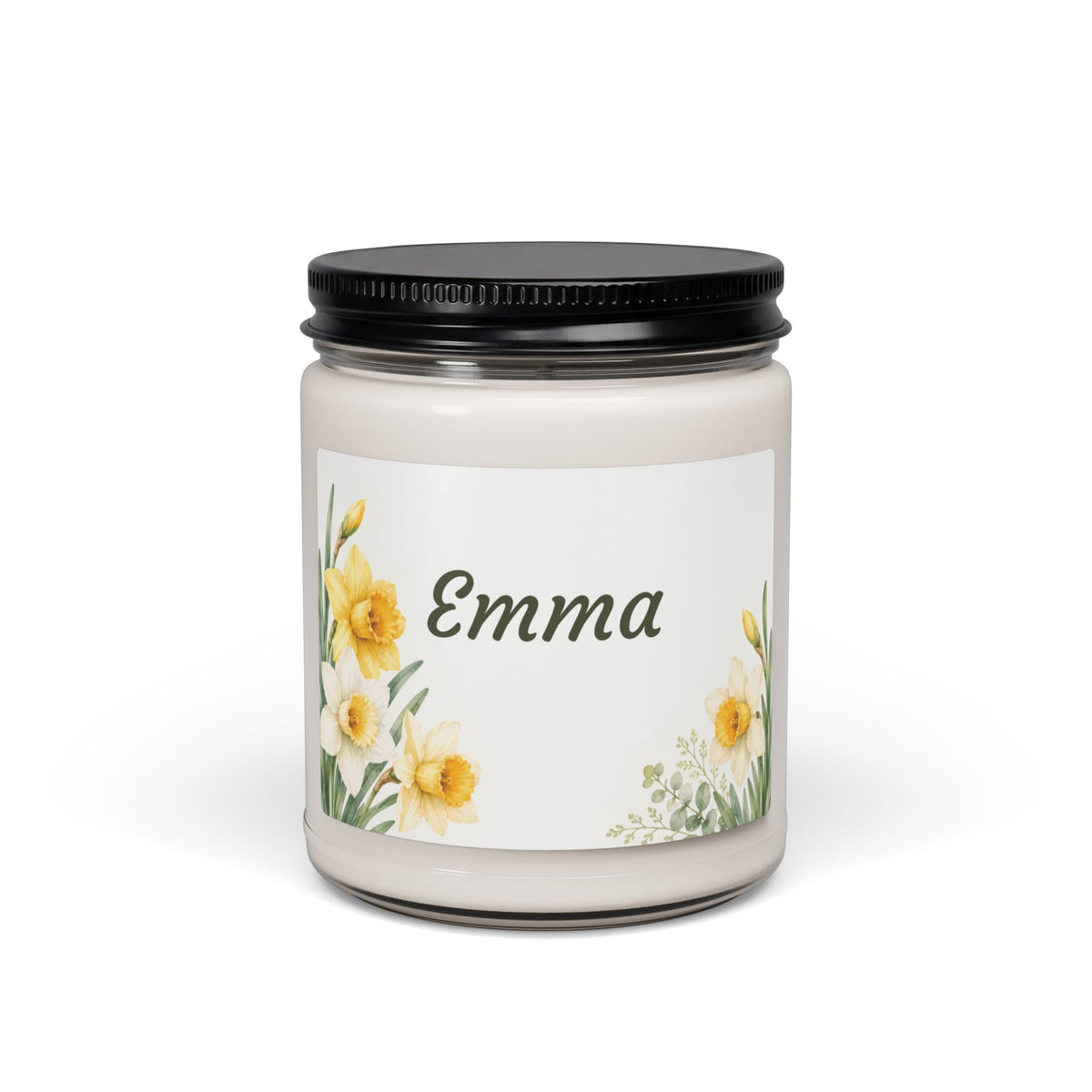 Personalized Daffodil Soy Candle — 9oz Scented Jar (Custom Name: Emma)