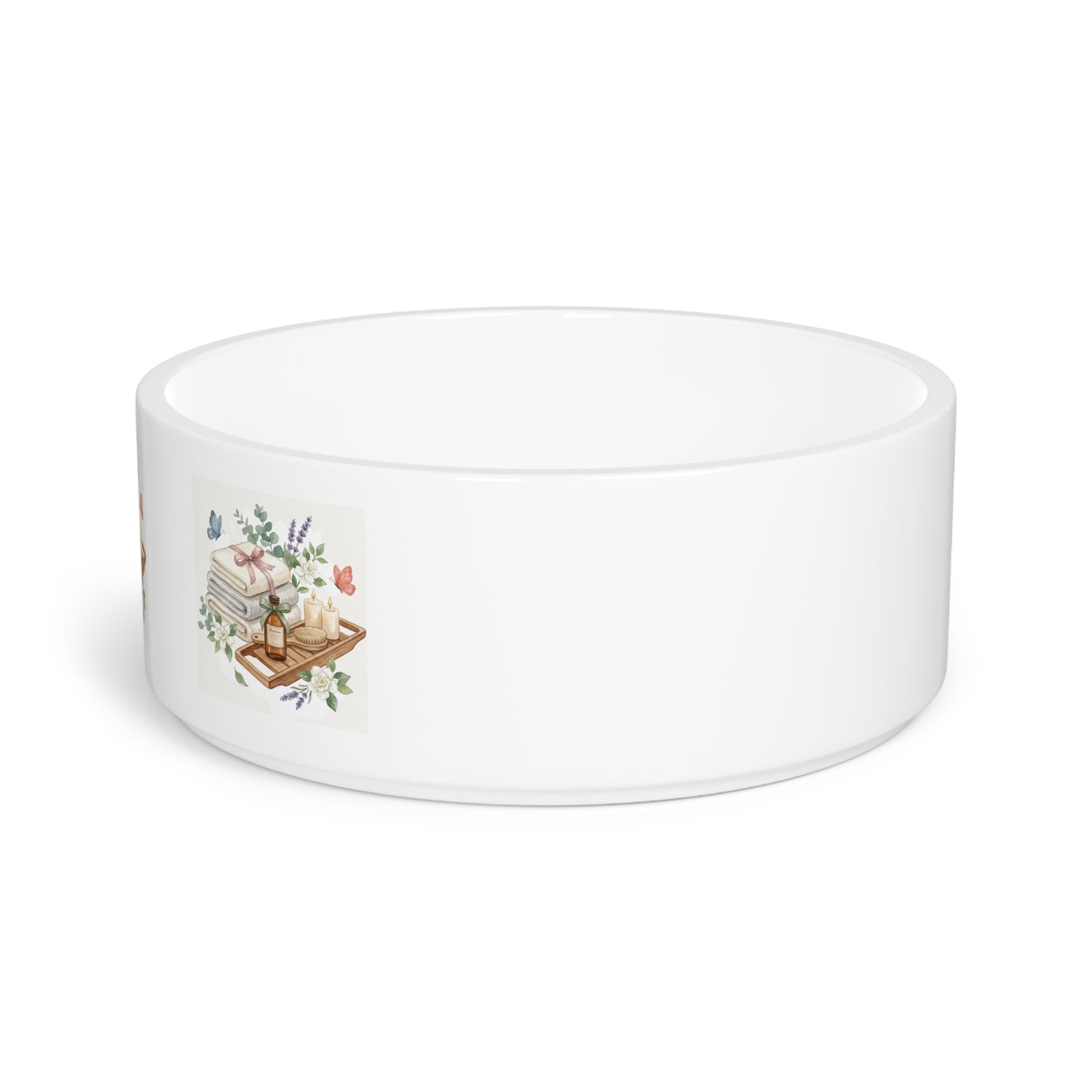 Spa Day Ceramic Pet Bowl – Botanical Dog Bowl – Watercolor Pet Feeding Bowl – Cozy Pet Dish for Dogs