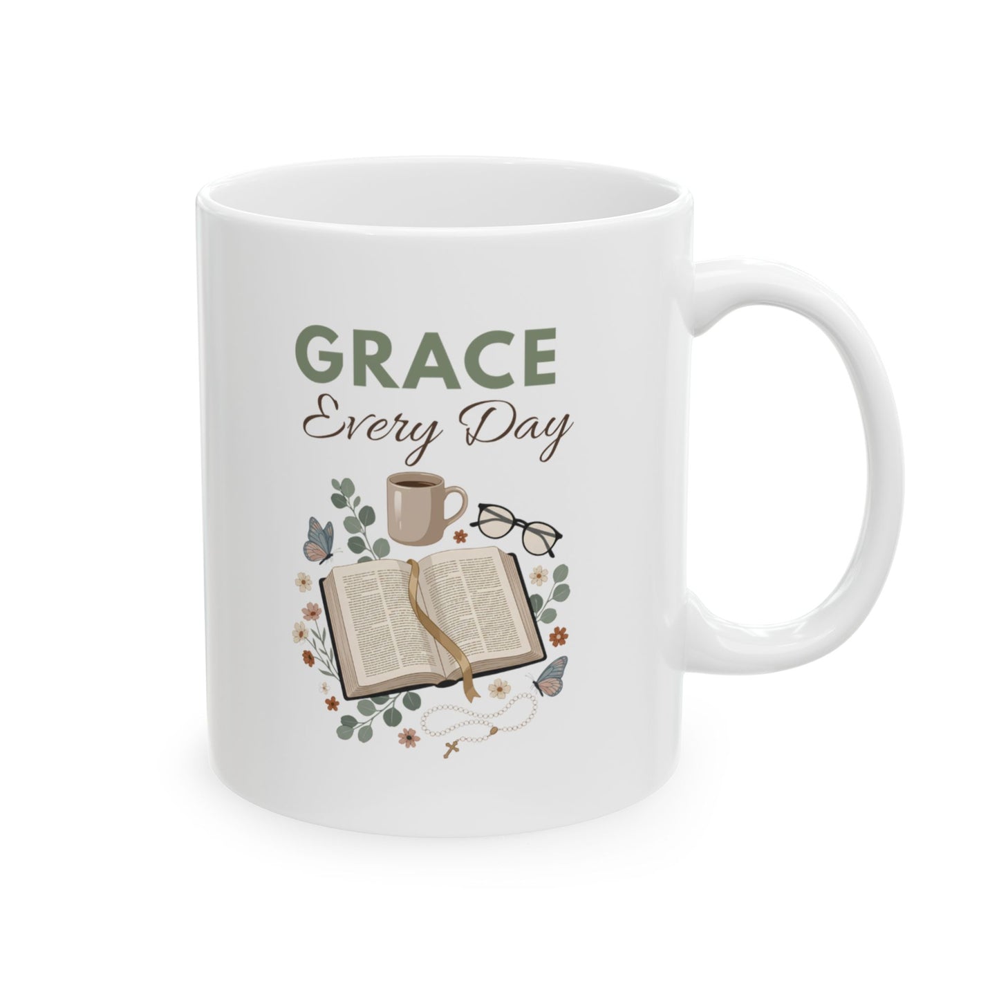 Grandma Ceramic Mug - "Grace Every Day" Floral Gift Mug (11oz/15oz)