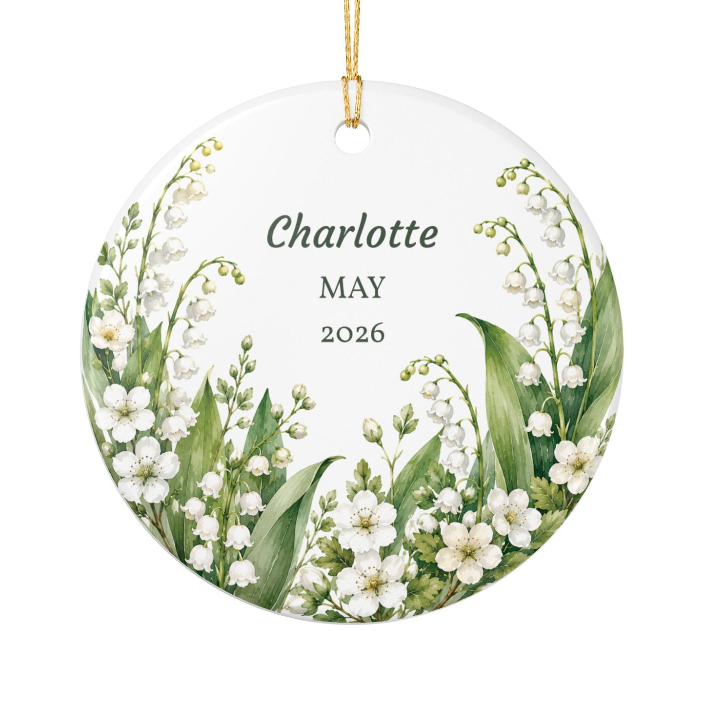 Lily of the Valley Personalized Ceramic Ornament – Custom Name & Year