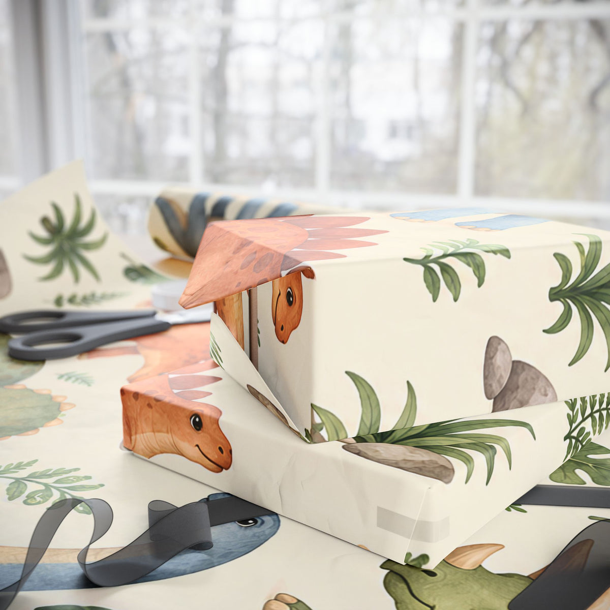 Dinosaur Wrapping Paper Roll — Cute Watercolor Dino Gift Wrap